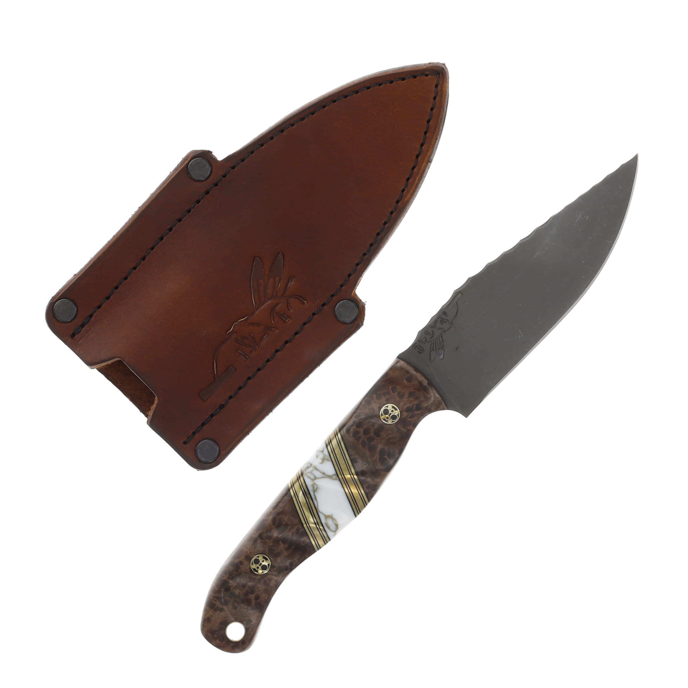 Half Face Blades Custom Crow Scalper Brown/Ivory with Leather Sheath HFCUSTCS View 1