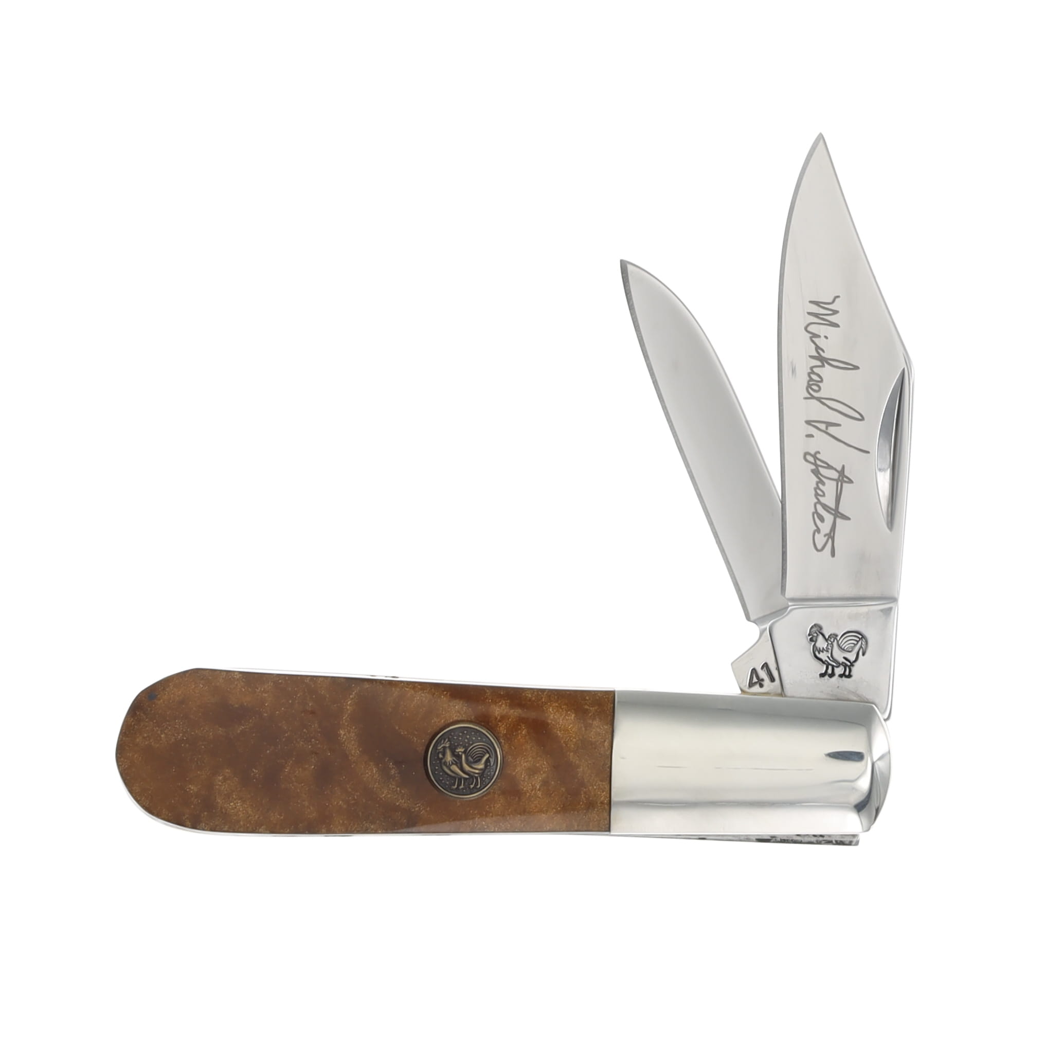 Hen & Rooster Michael Prater 2 Blade Barlow Folding Knife Copper Corelon Handle HR163MPCP View 1