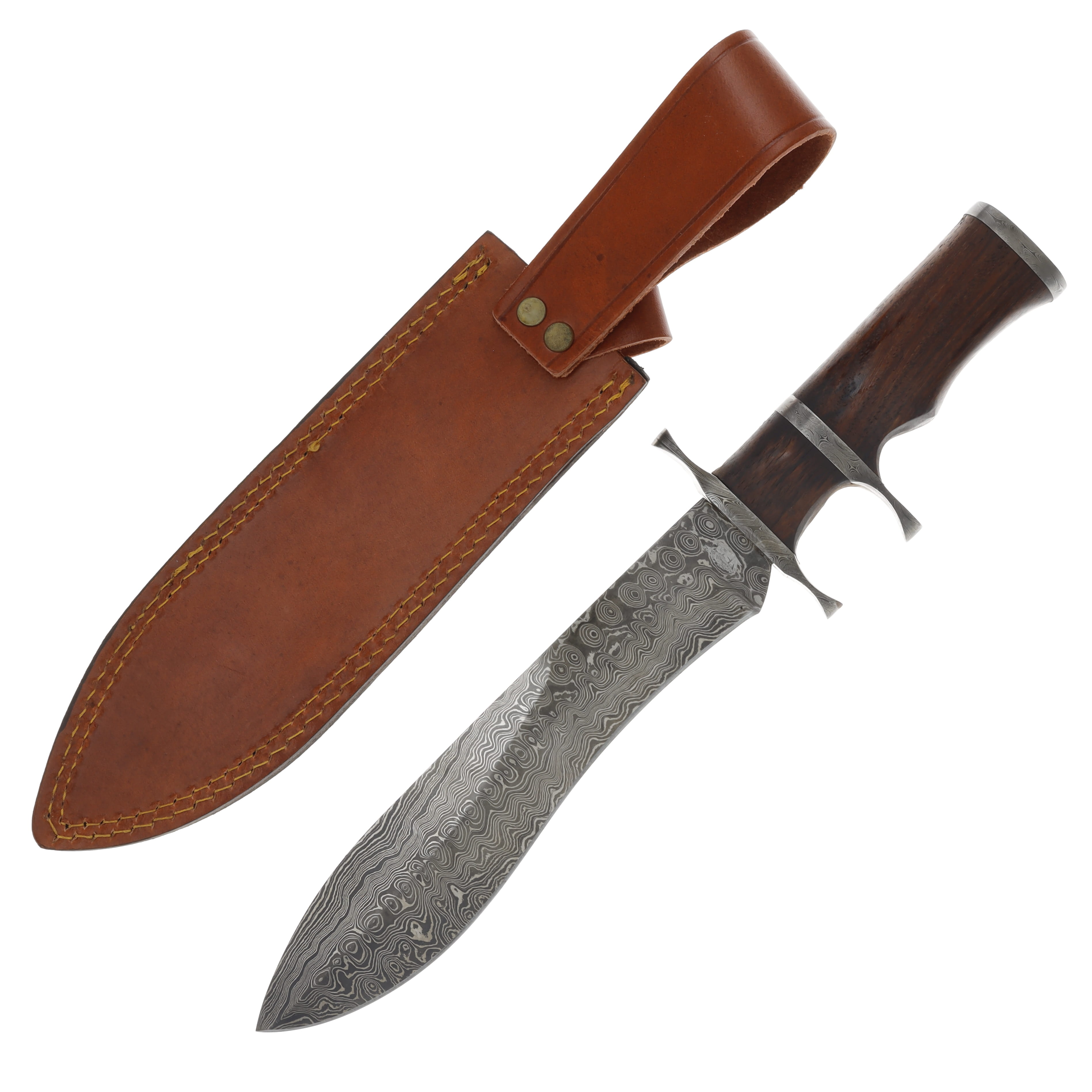 Valley Forge Damascus Raindrop Sub Hilt Bowie Fixed Blade Finger Groove Wood Handle VFD114BW12 View 2