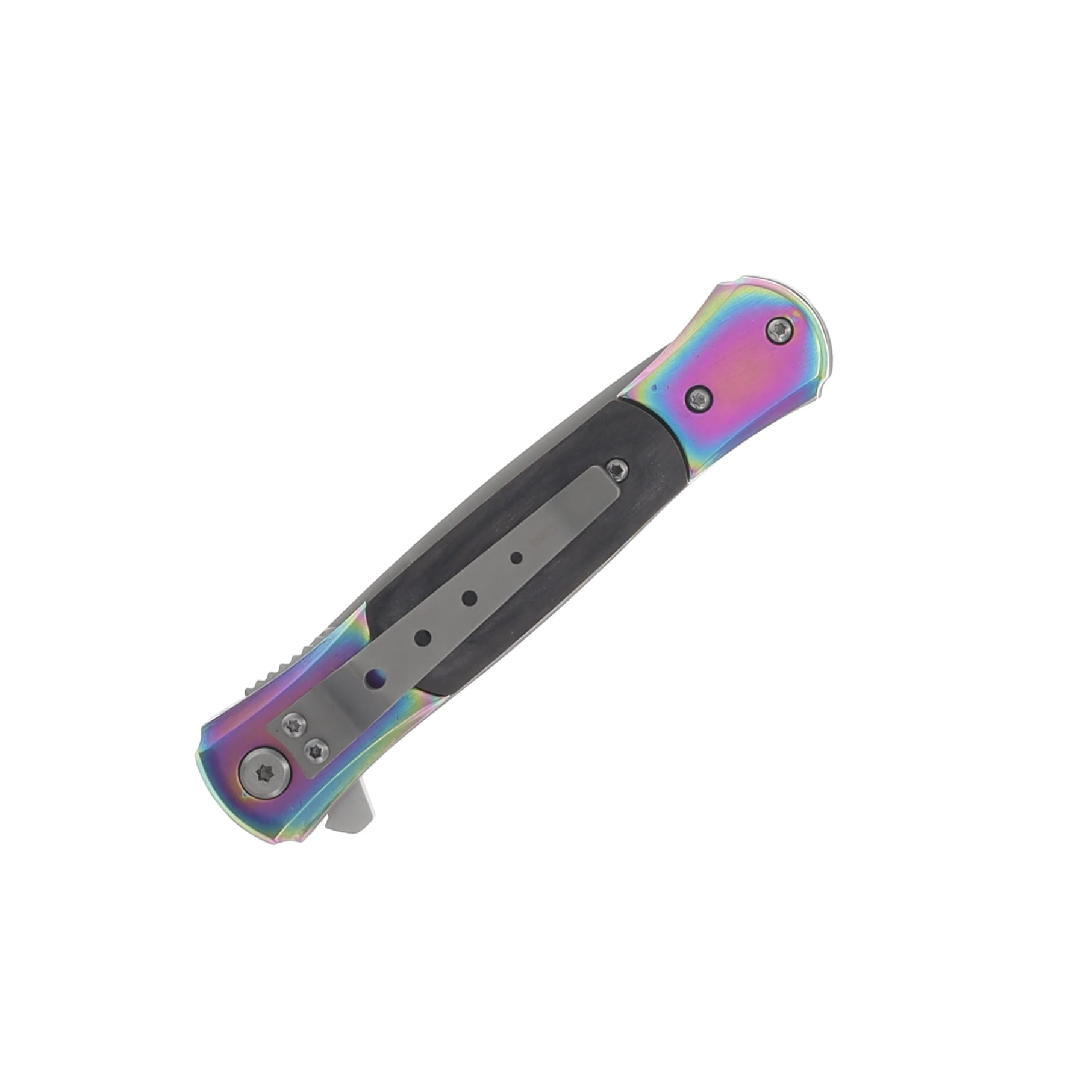 Frost Tactical Titanium Assisted Opening Folder Rainbow TI Oxide-Coated Blk Pakkawood Handle FR216BPW View 4