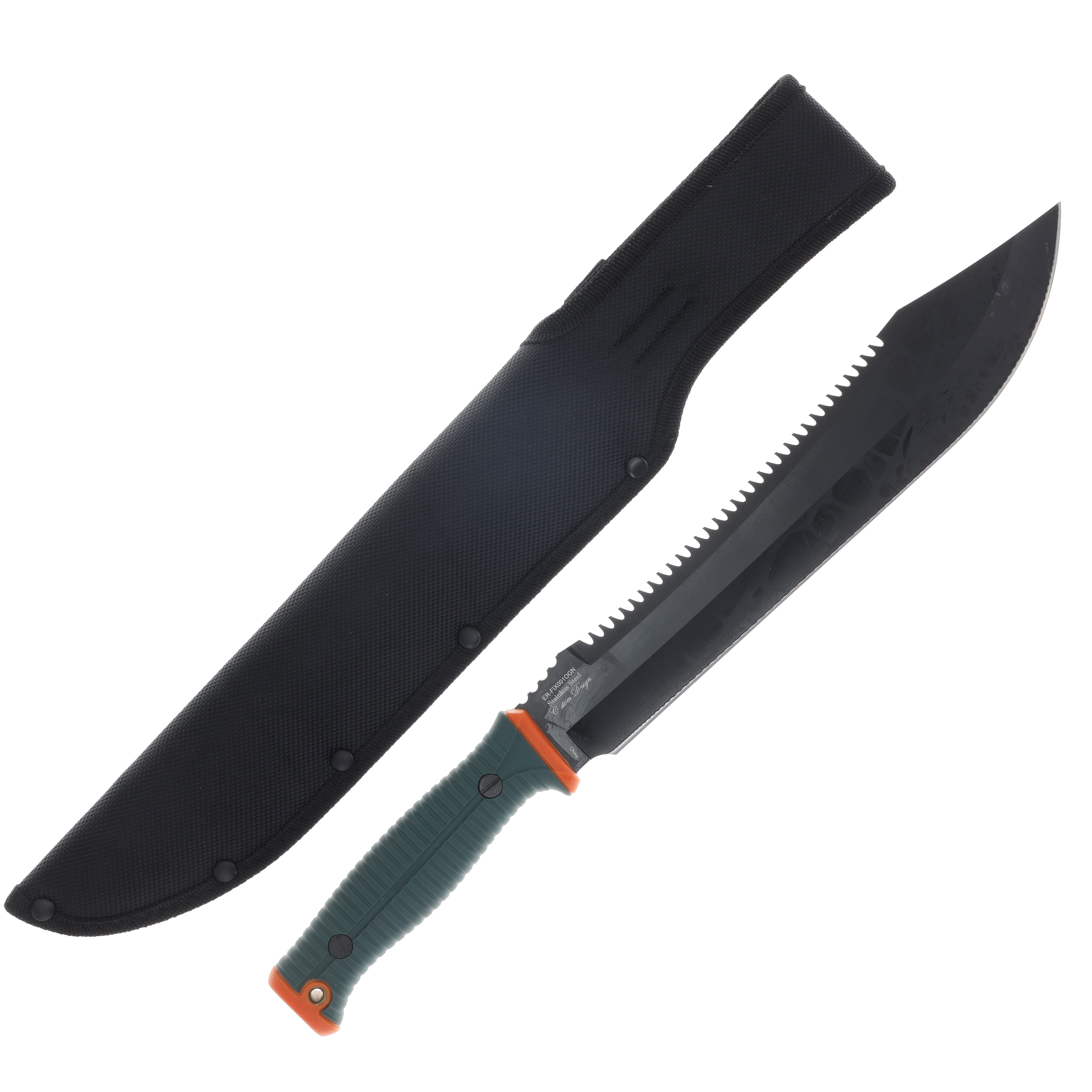 Elk Ridge Sawback Fixed Blade/Green & Orange Handle MCERFIX001OGN View 2