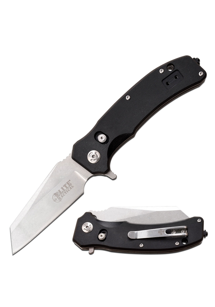 Elite Tactical SHATTER Folder/D2 Stonewash Wharncliffe/Black Handle MCETFDR014 View 5