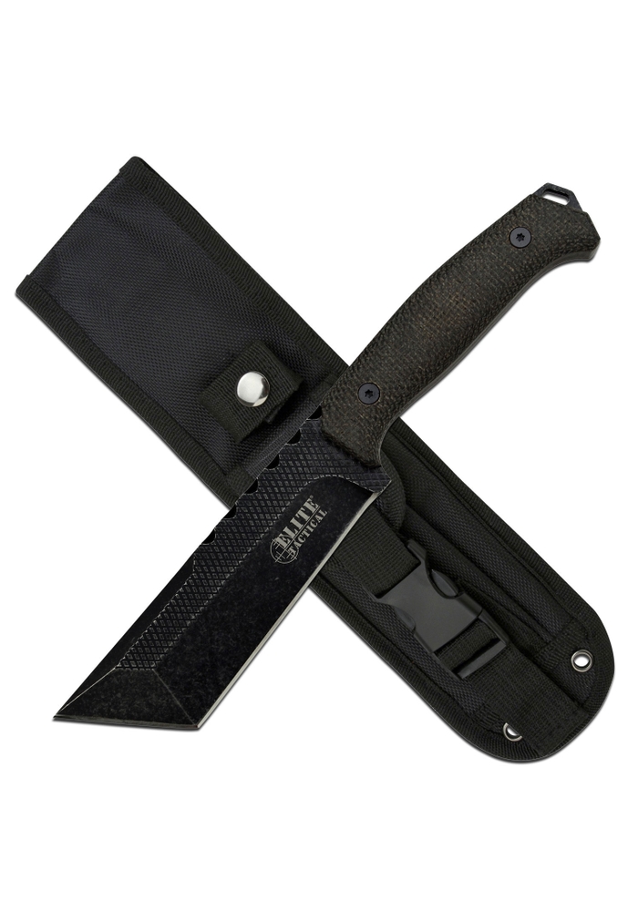 Elite Tactical Full Tang Tanto Fixed Blade/Black Blade/Dark Green Micarta MCETFIX001TDSW View 1