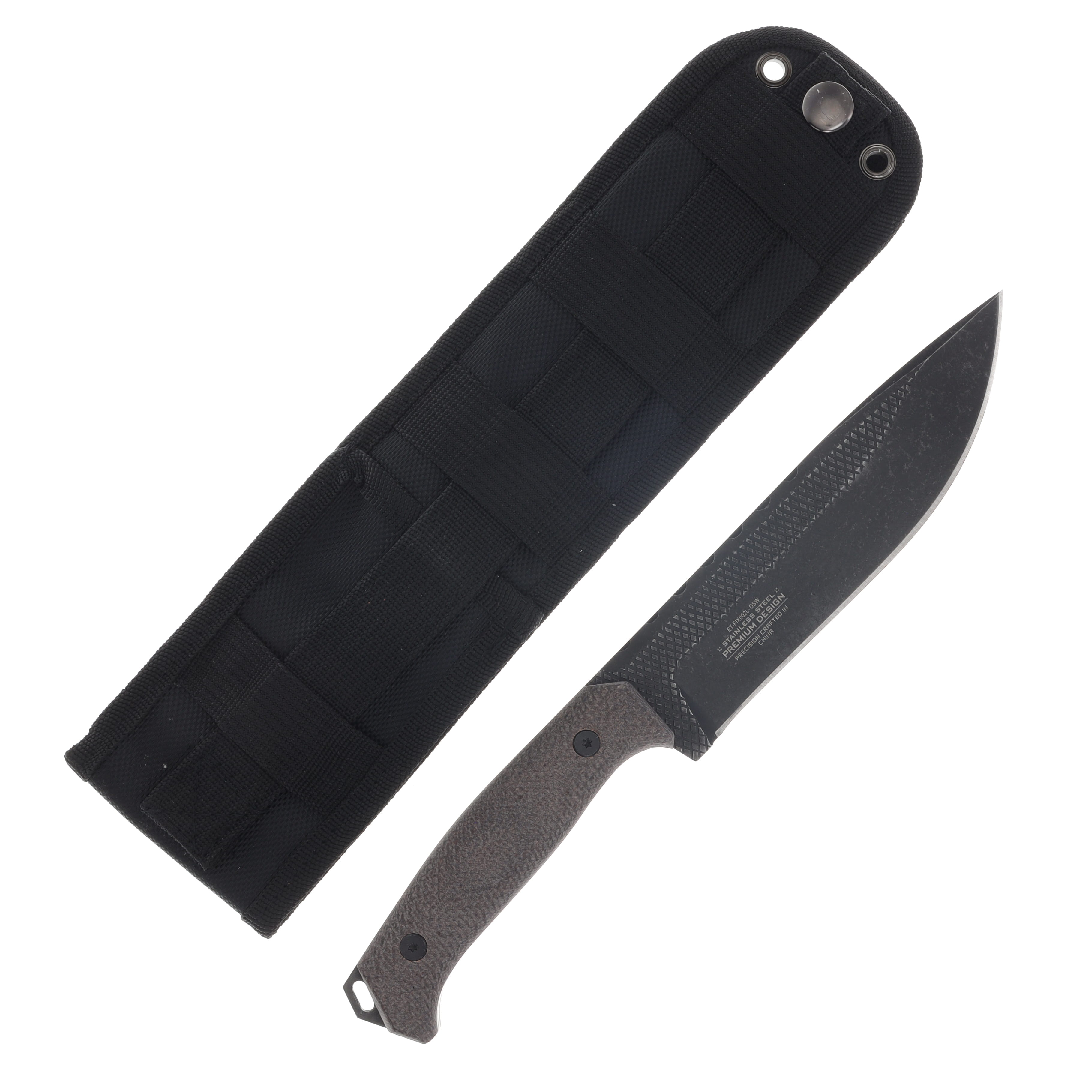 Elite Tactical Full Tang Drop Point Fixed Blade/Black Blade/Dark Green Micarta/11.25" Overall MCETFIX002LDSW View 2