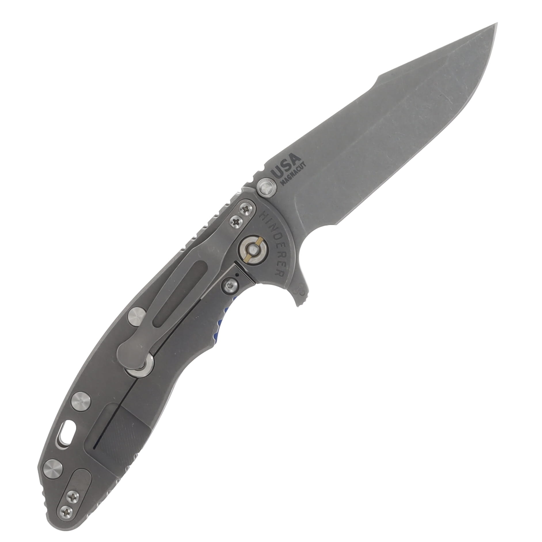 Hinderer 3.5 XM-18 Skinny Harpoon Spanto Tri-Way Working Finish Blue/Black G-10 KXM35SKHSTWWFBLBK View 2
