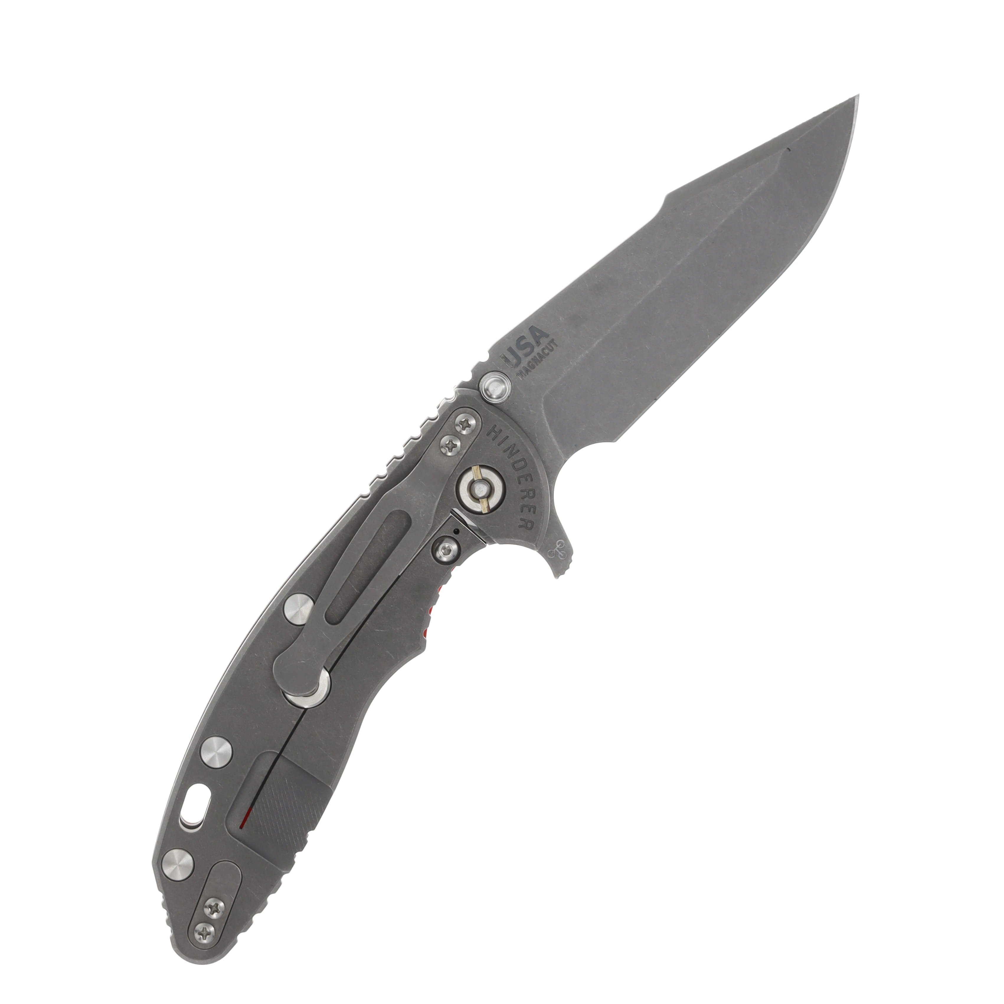 Hinderer 3.5 XM-18 Skinny Harpoon Spanto Tri-Way Working Finish Red G-10 KXM35SKHSTWWFRD View 2