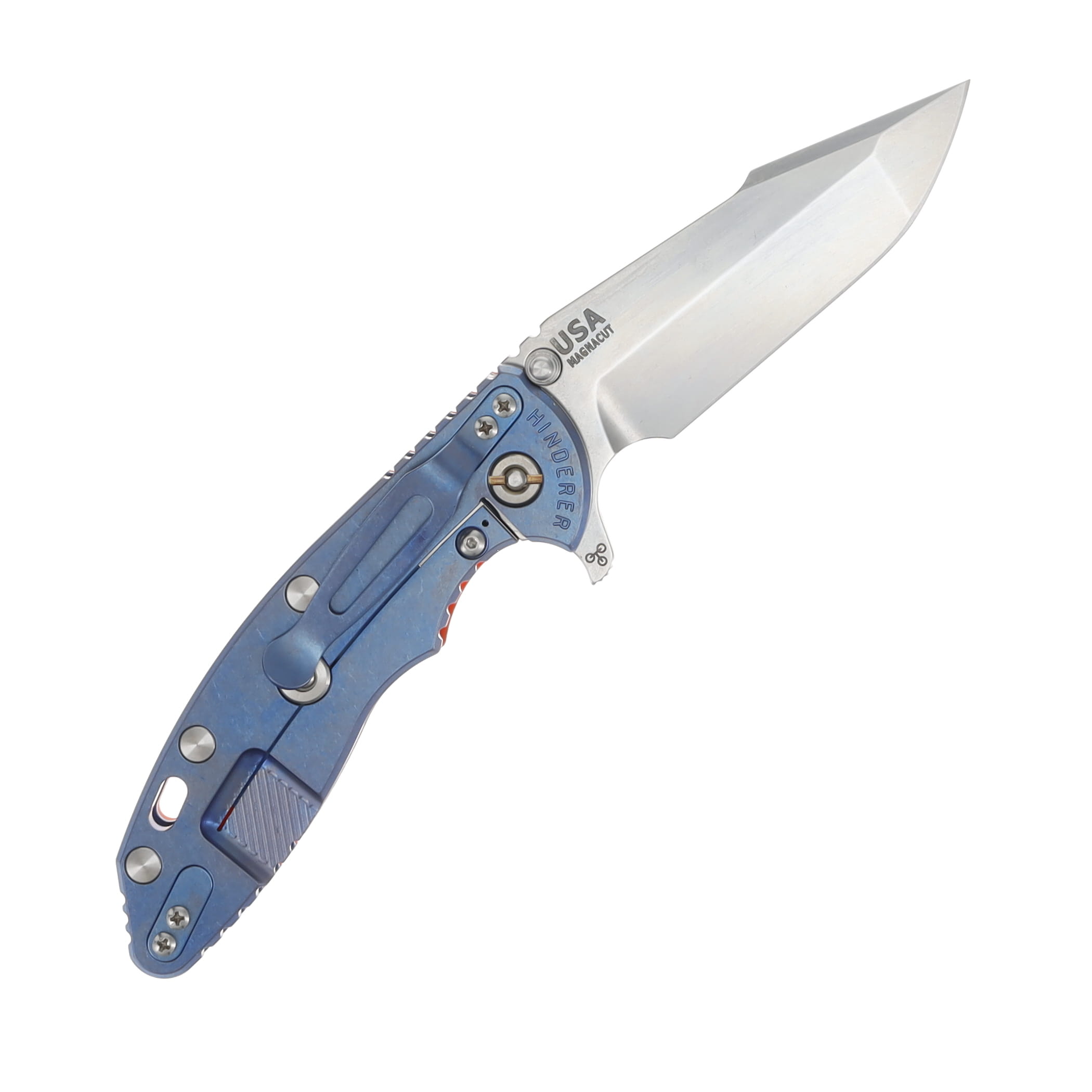 Hinderer 3.5 XM-18 Skinny Harpoon Spanto Tri-Way Stonewash Blue Orange G-10 KXM35SKHSTWSWBLOR View 2
