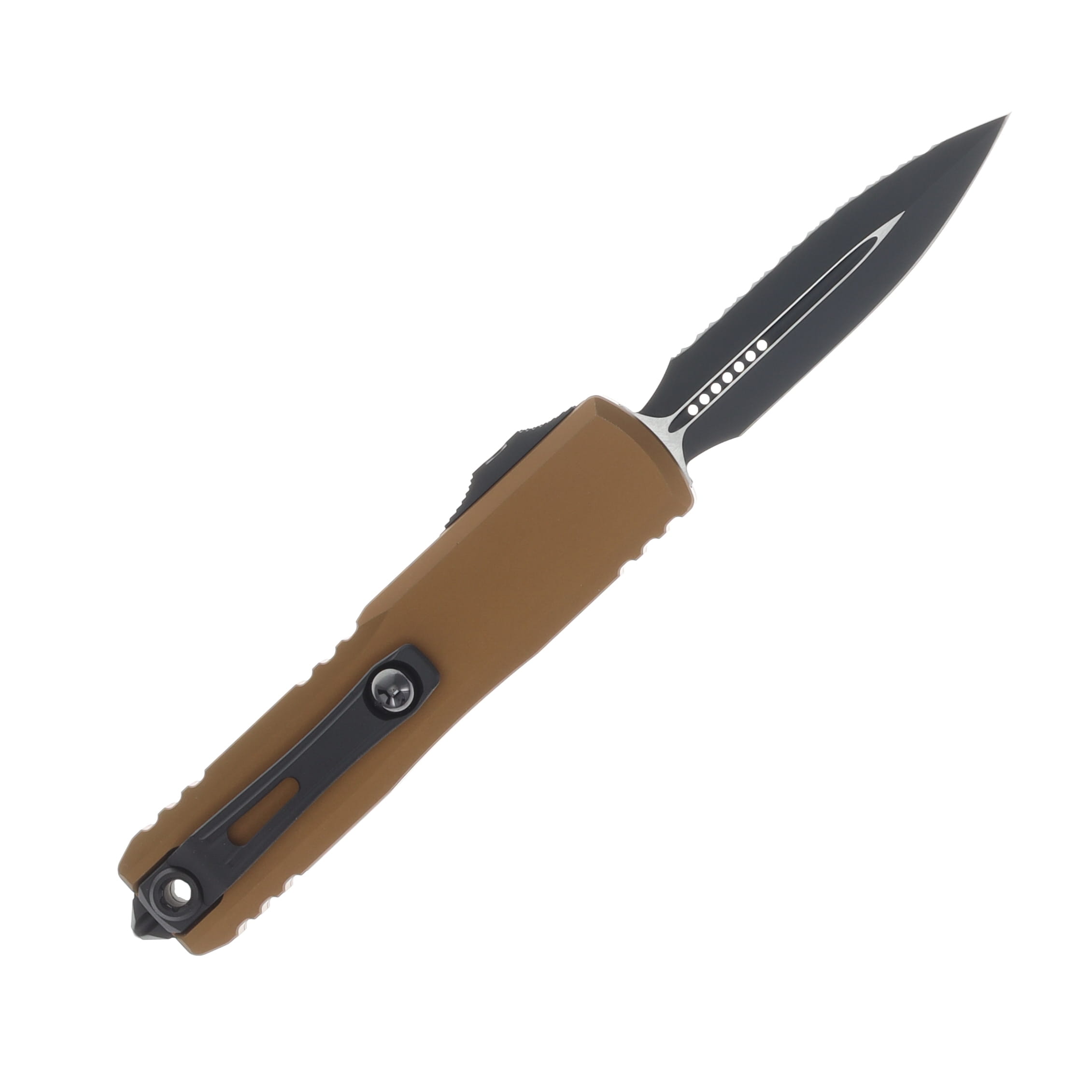 Microtech UTX-85 GEN IV OTF Auto D/E Black Full Serrate Tan AUMT123243TA View 2