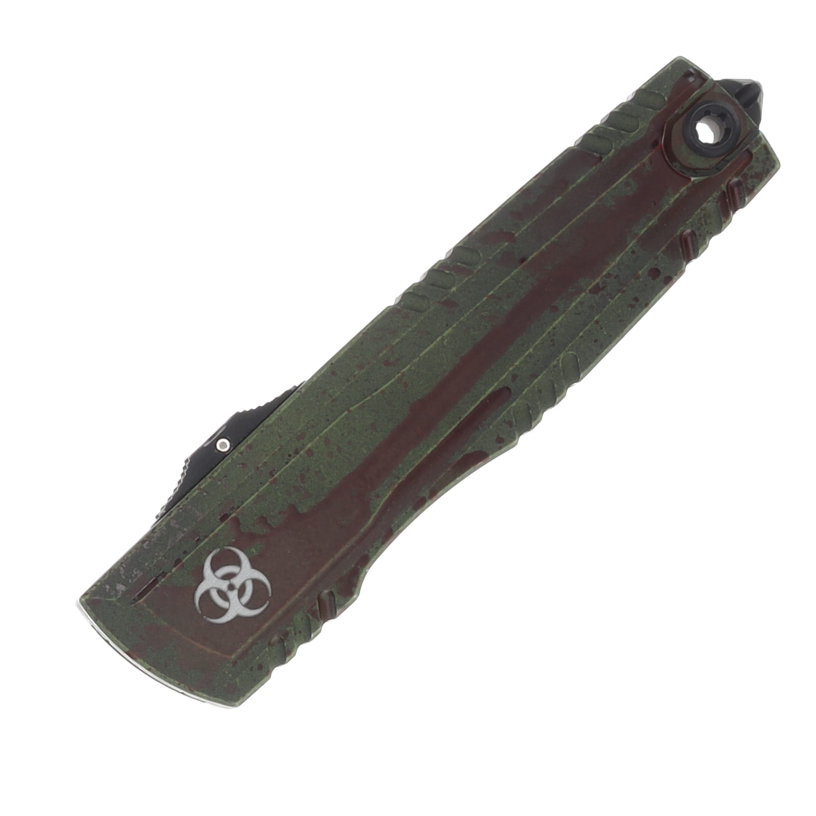 Microtech Luminary ZBP OTF Auto D/E Outbreak Signature Series Deep Engraved Standard TI Button Insert AUMT12701OBDS View 4
