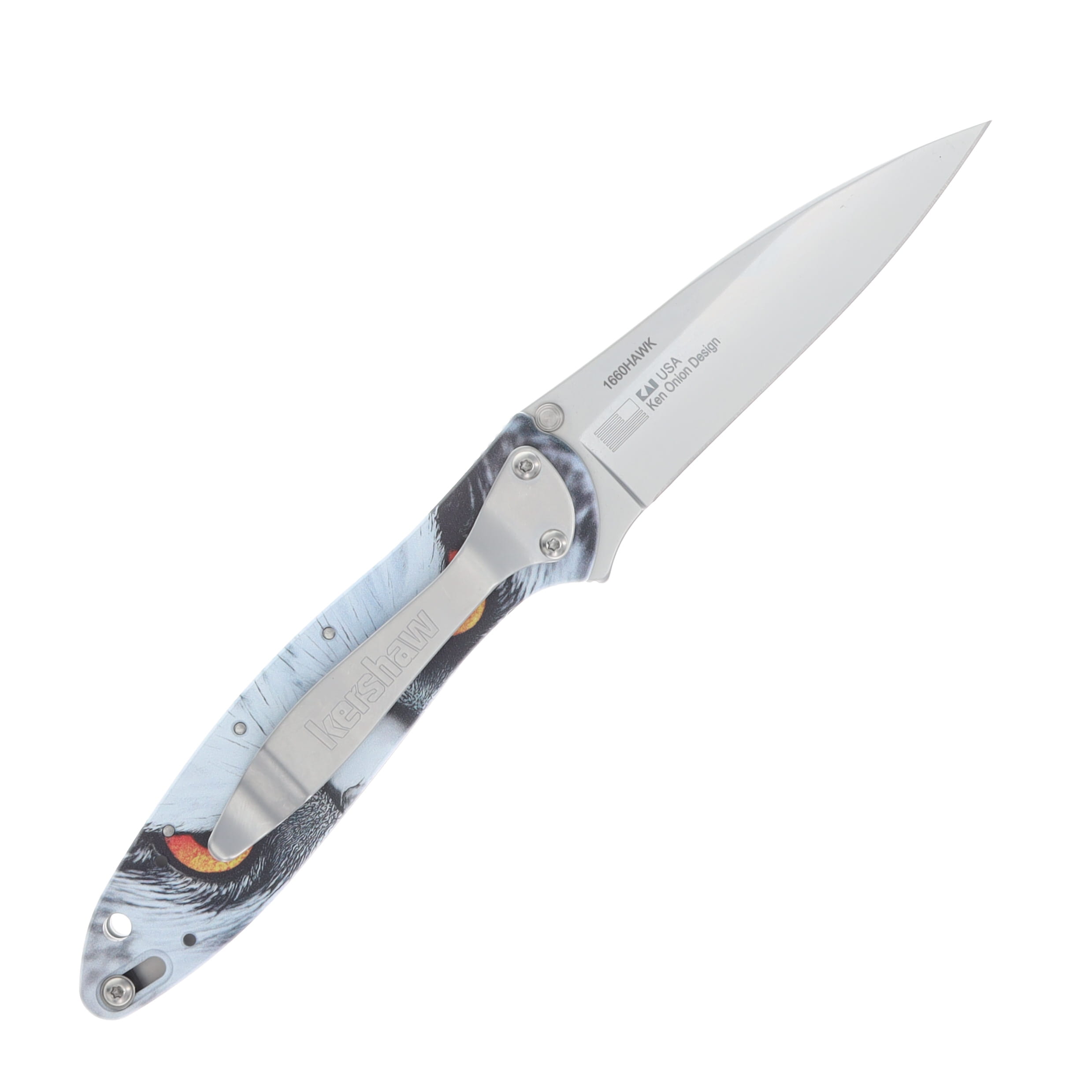 Kershaw Leek Aluminum Handle With Hawk Artwork 14C28N Blade KS1660HAWK View 2