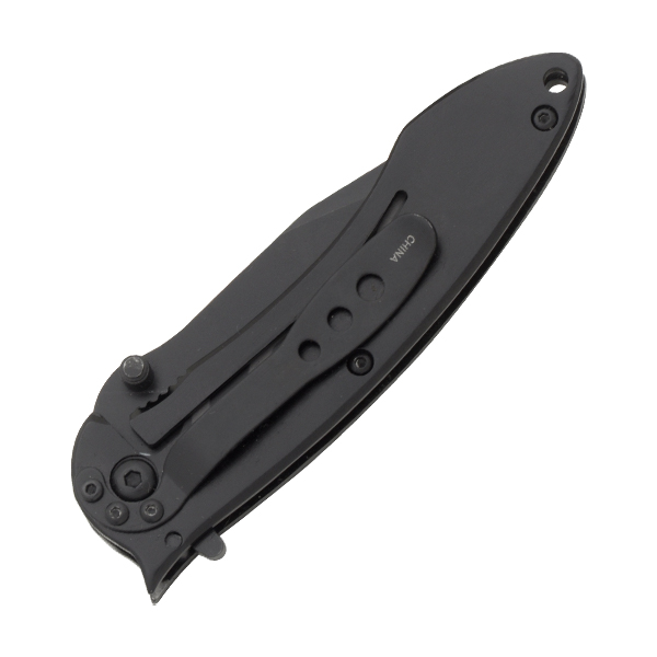 Frost Iron Cross Folding Knife Black SS Handle Black Part Serrated Blade FR106B View 2