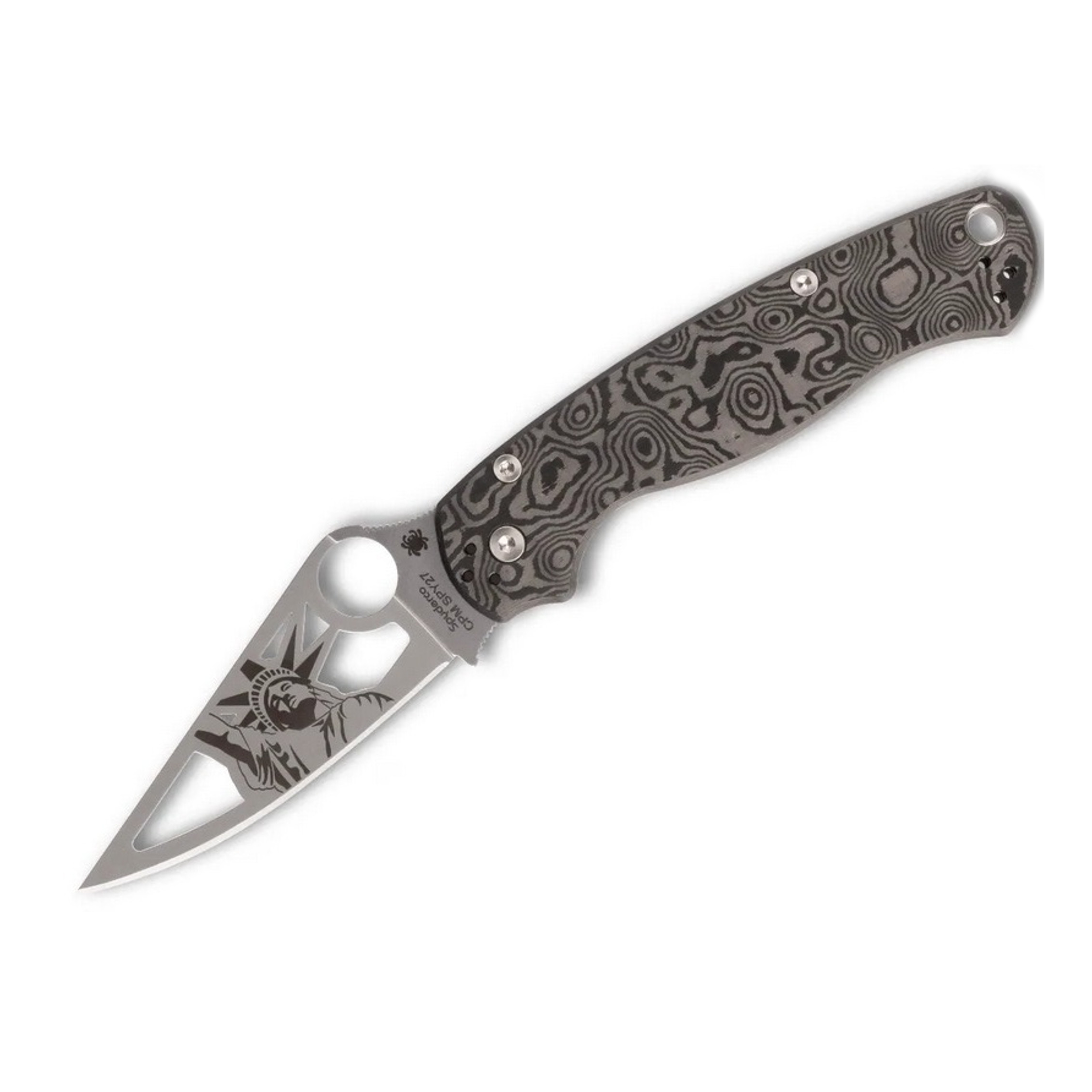 Spyderco Paramilitary 2 Distributor Exclusive  Folding Knife "Statue Of Liberty" Spy27 Blade Blk Dunes FatCarbon Handle SPC81CFSPY27P2 View 2