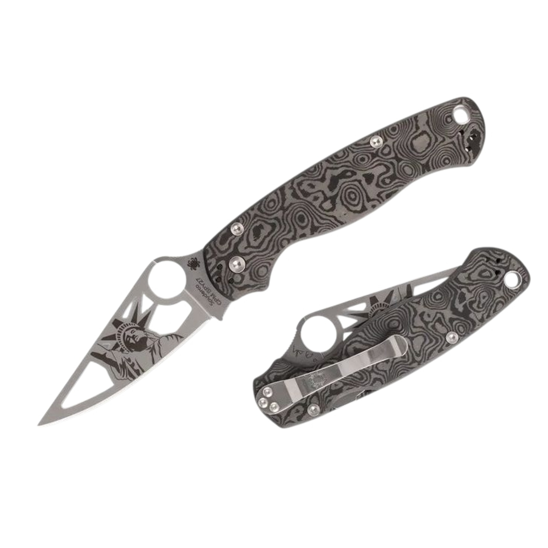 Spyderco Paramilitary 2 Distributor Exclusive  Folding Knife "Statue Of Liberty" Spy27 Blade Blk Dunes FatCarbon Handle SPC81CFSPY27P2 View 1