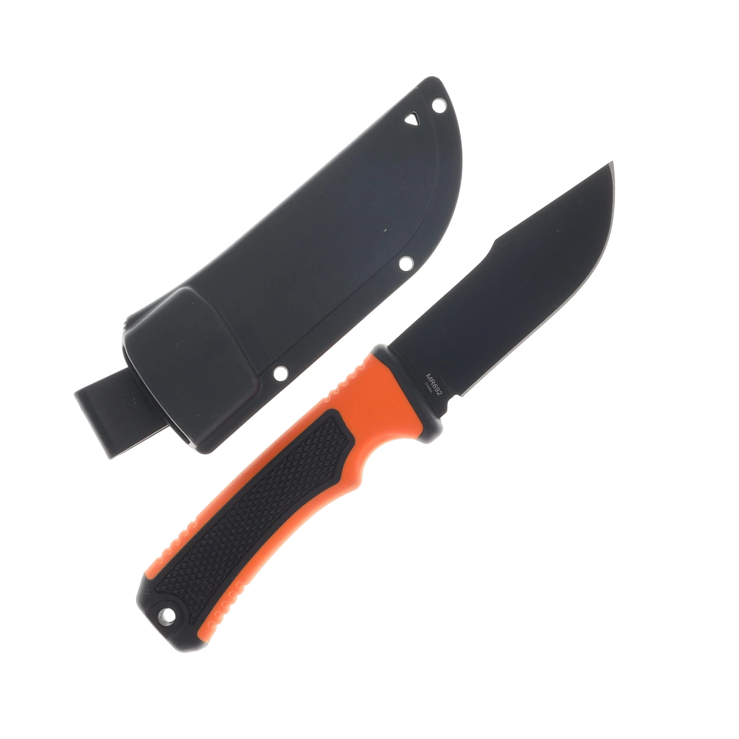 Marbles Fixed Blade Knife Orange - Black 4in Modified Clip Point MR692 View 1