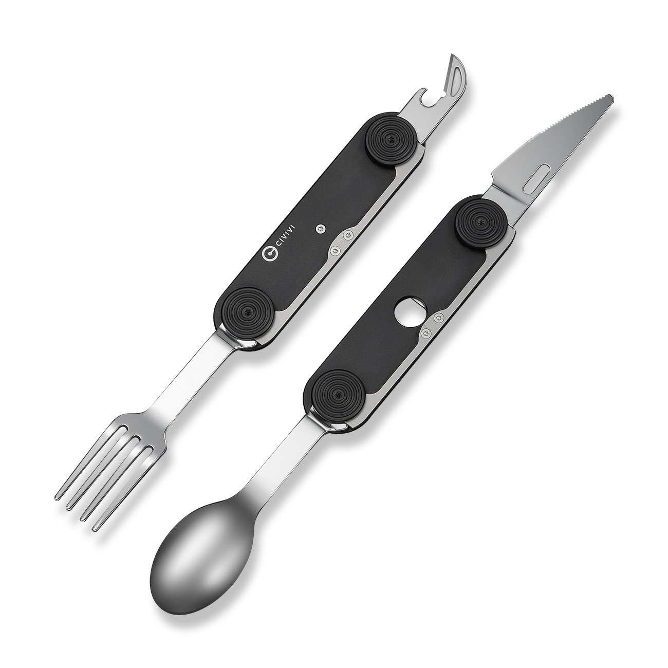 CIVIVI Partake Multi-Tool Blk Aluminum Handle SS Knife-Fork-Spoon-Can Opener W/Waxed Canvas Pouch C24032C-1 View 6