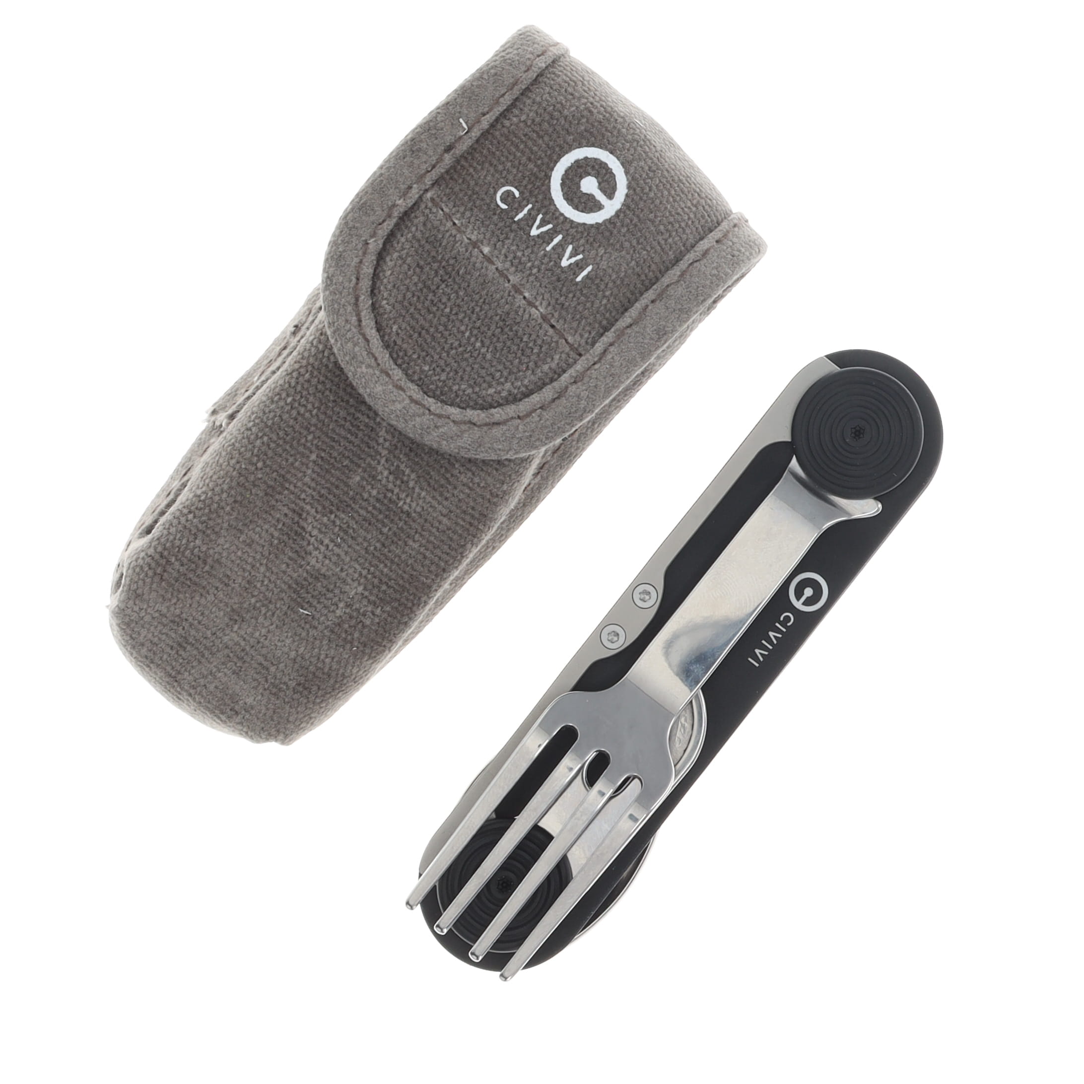 CIVIVI Partake Multi-Tool Blk Aluminum Handle SS Knife-Fork-Spoon-Can Opener W/Waxed Canvas Pouch C24032C-1 View 3