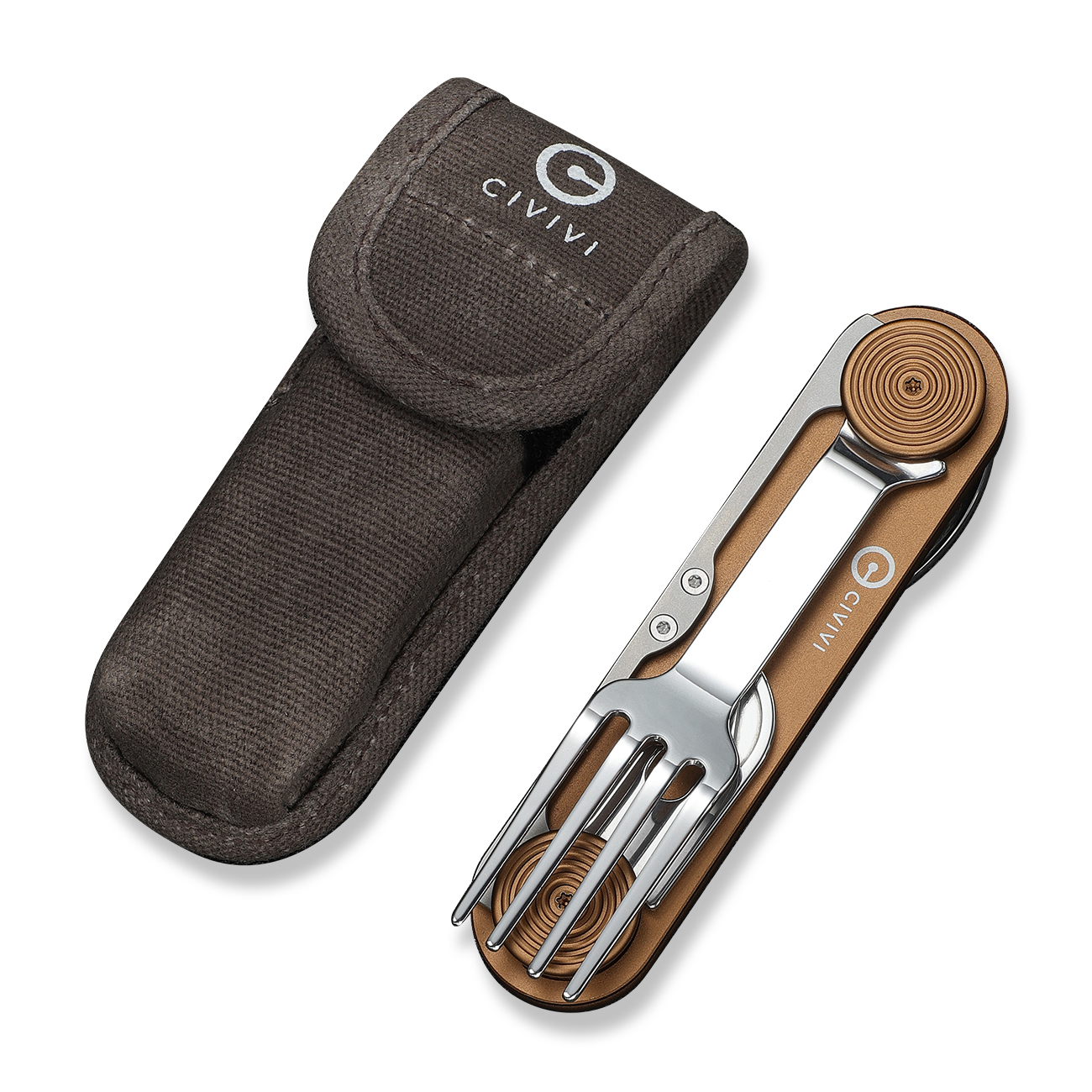 CIVIVI Partake Mult-Tool Coyote Brown Aluminum Handle SS Knife-Fork-Spoon-Can Opener W/Waxed Canvas Pouch C24032C-2 View 10