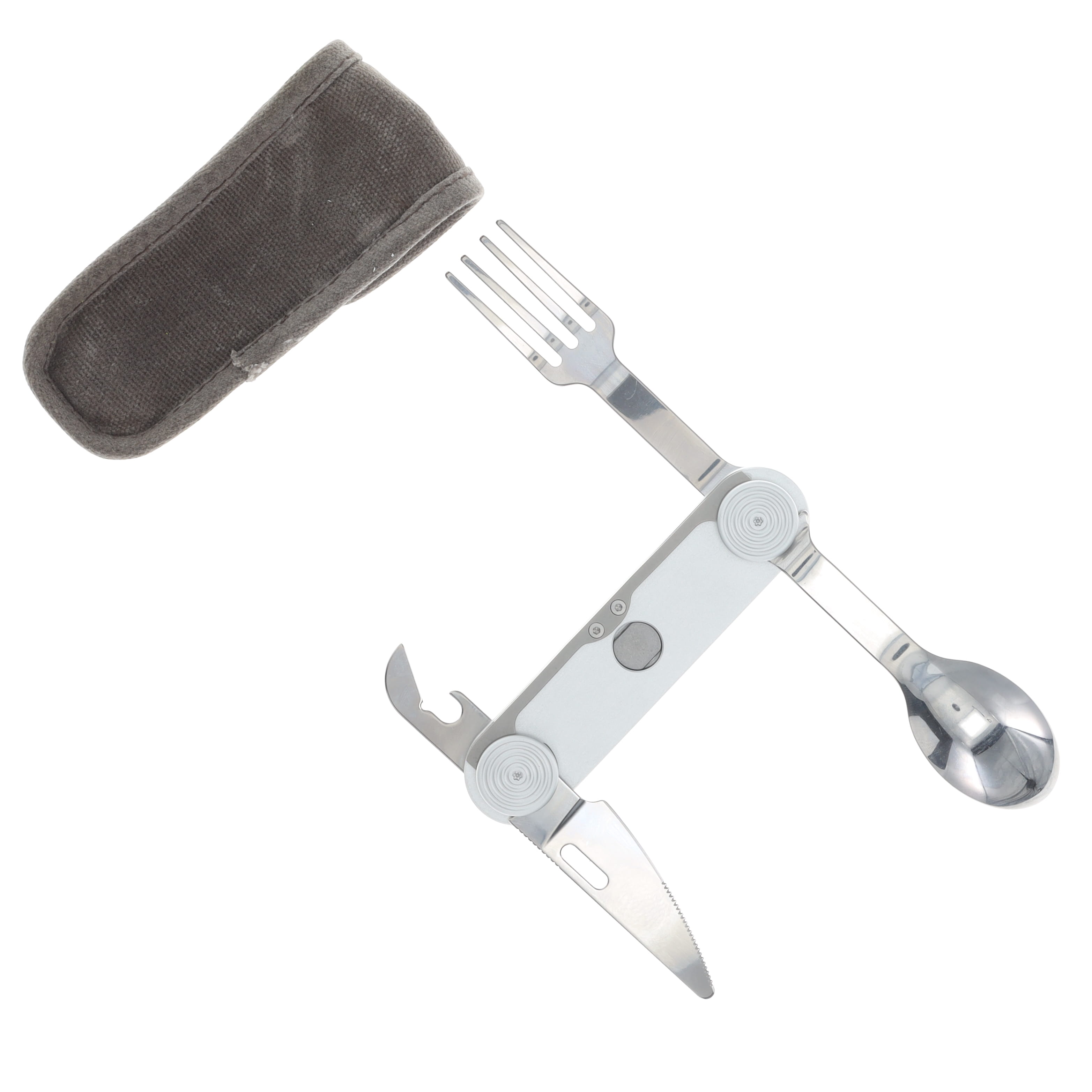 CIVIVI Partake Multi-Tool Silver Aluminum Handle SS Knife-Fork-Spoon-Can Opener W/Waxed Canvas Pouch C24032C-3 View 2