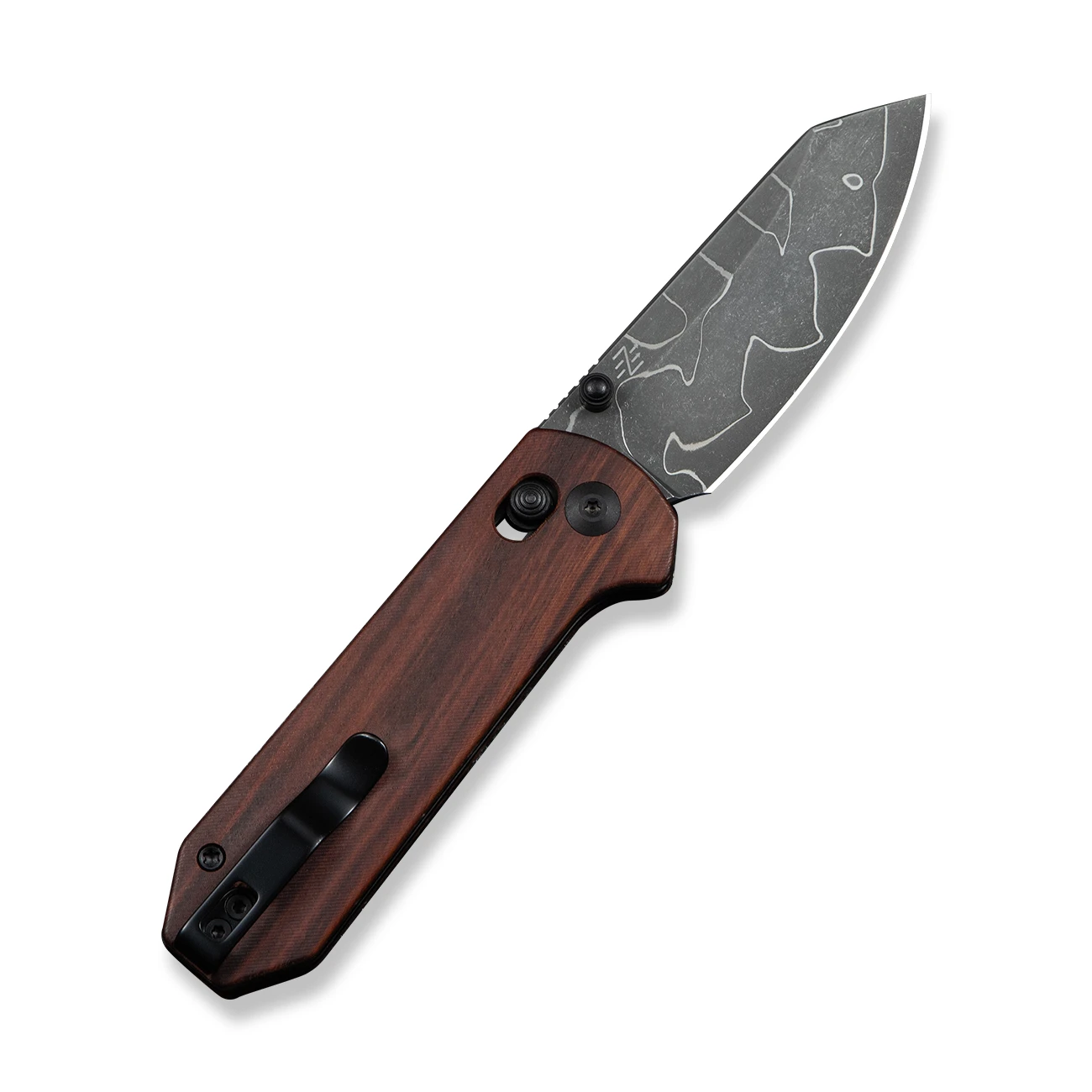 CIVIVI Yonder Folding Knife Guibourtia Wood Handle New Damascus Jagged Pattern Blade View 2