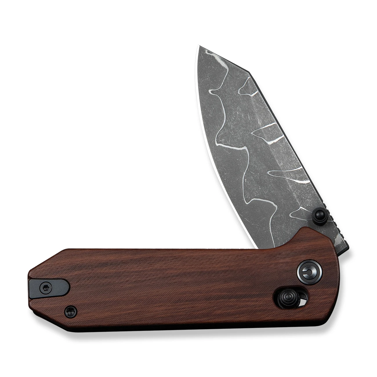 CIVIVI Yonder Folding Knife Guibourtia Wood Handle New Damascus Jagged Pattern Blade View 3