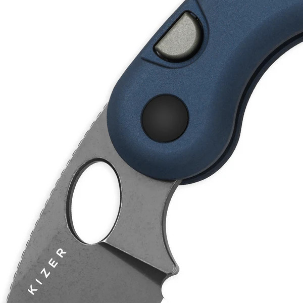 Kizer Microbe Folding Knife Blue Aluminum Handle Gray Stonewashed 14C28N Blade V2742A1 View 3