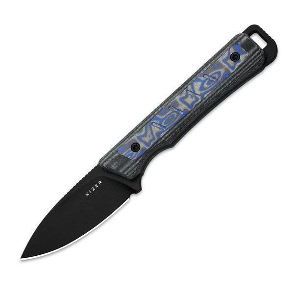 Kizer Whiskey Jack Fixed Knife Blk-Multi Color Norplex & Vortex Micarta Handle Blk Coated 10V Blade 1108A1 View 2
