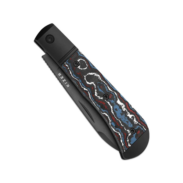 Kizer Trestle D Folding Knife Silver-Multi Color Aluminum & Fat Carbon Handle Matte DLC Ultra S90V Blade KI3760A1 View 4