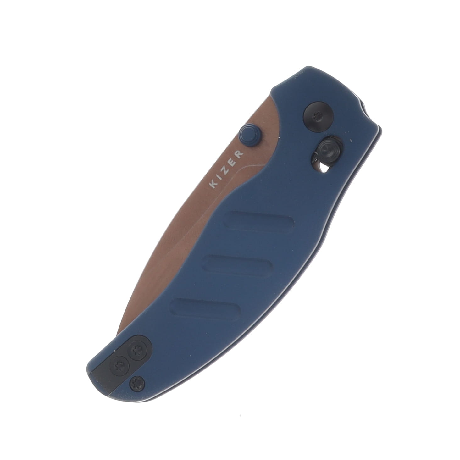 Kizer Sheepdog Folding Knife Blue Aluminum Handle Sunset Metal PVD Elmax Blade KI3488.29CDA1 View 6