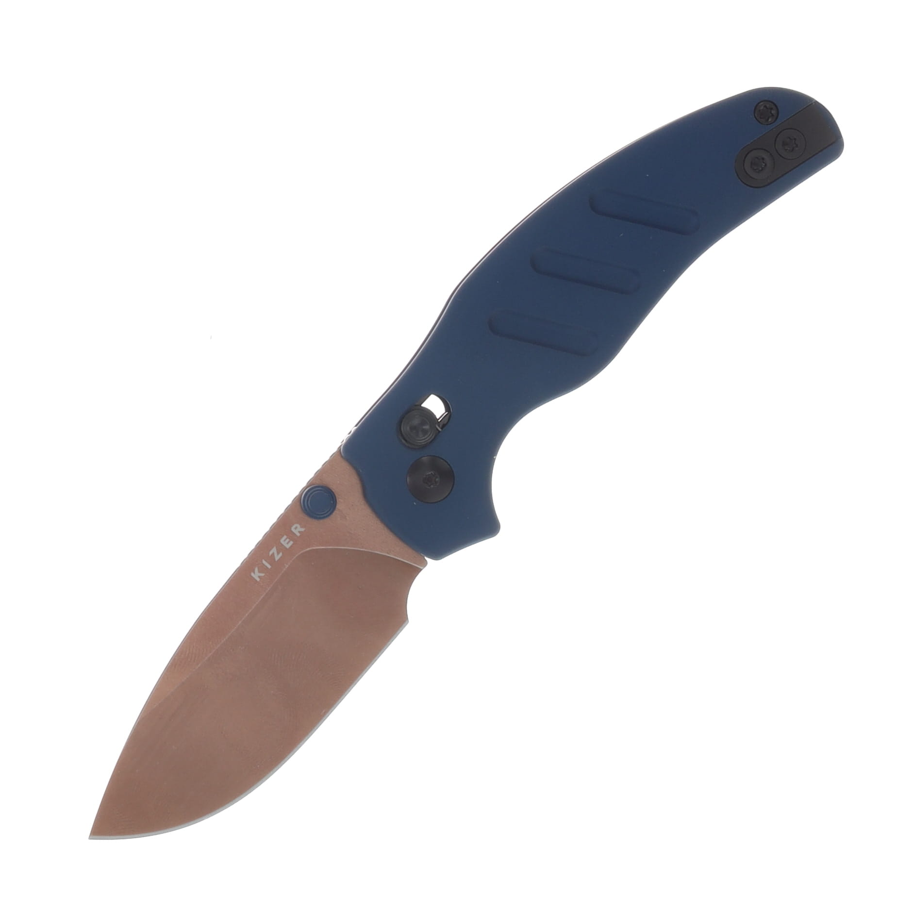 Kizer Sheepdog Folding Knife Blue Aluminum Handle Sunset Metal PVD Elmax Blade KI3488.29CDA1 View 1