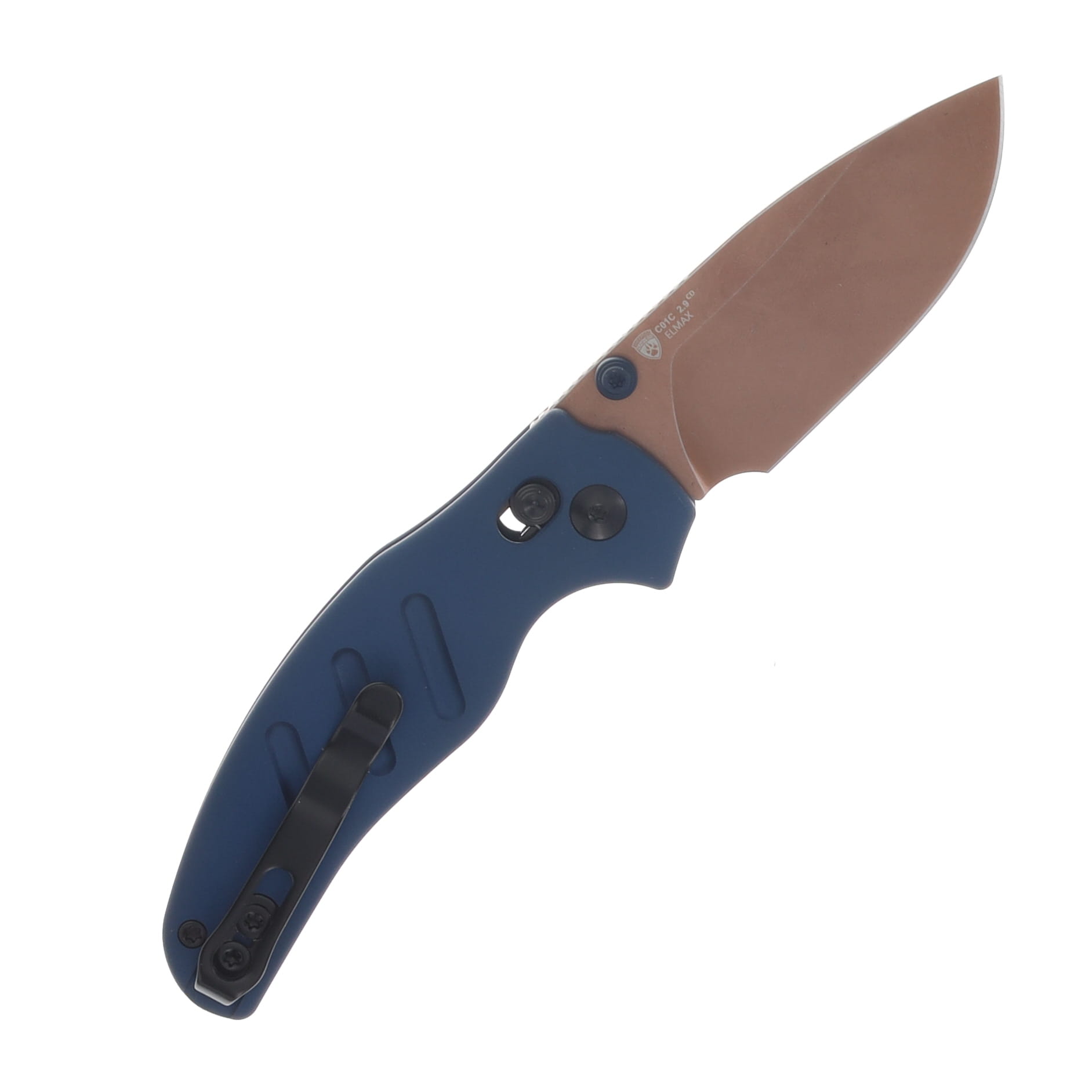 Kizer Sheepdog Folding Knife Blue Aluminum Handle Sunset Metal PVD Elmax Blade KI3488.29CDA1 View 2
