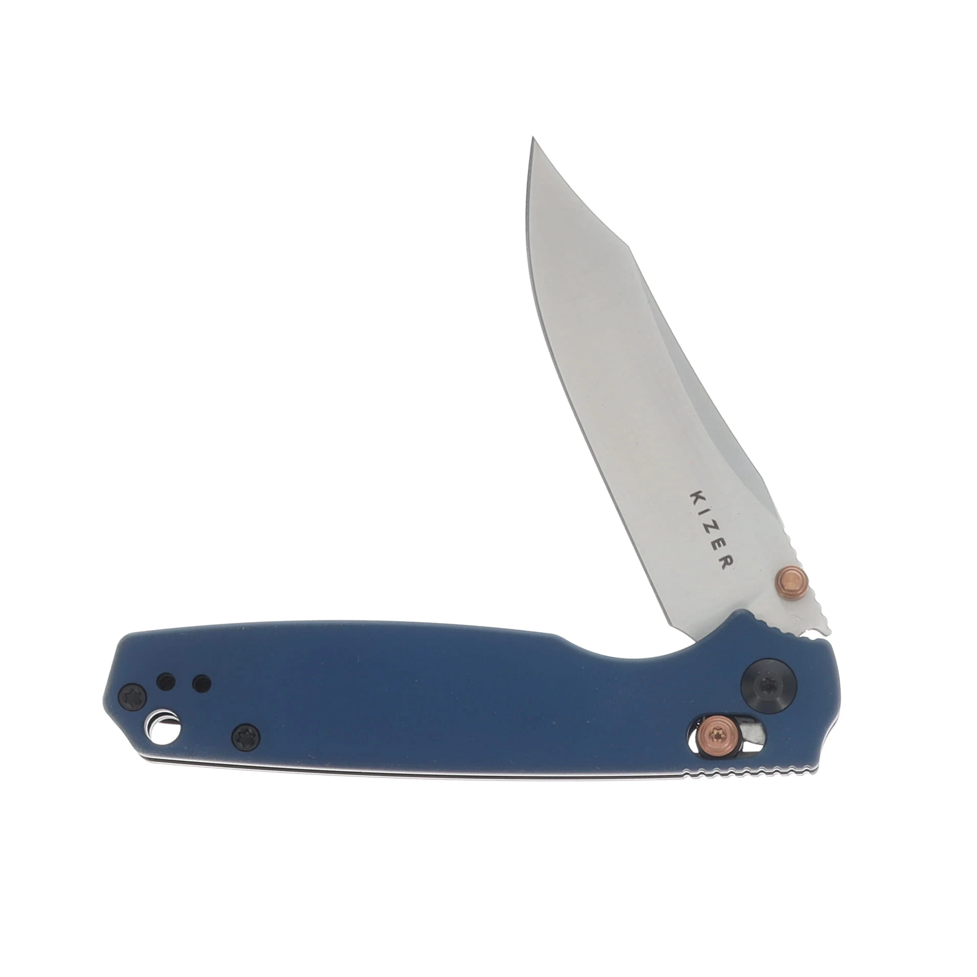 Kizer Pokiman CC Folding Knife Blue Aluminum Handle Satin AEB-L Blade V3789A4 View 3