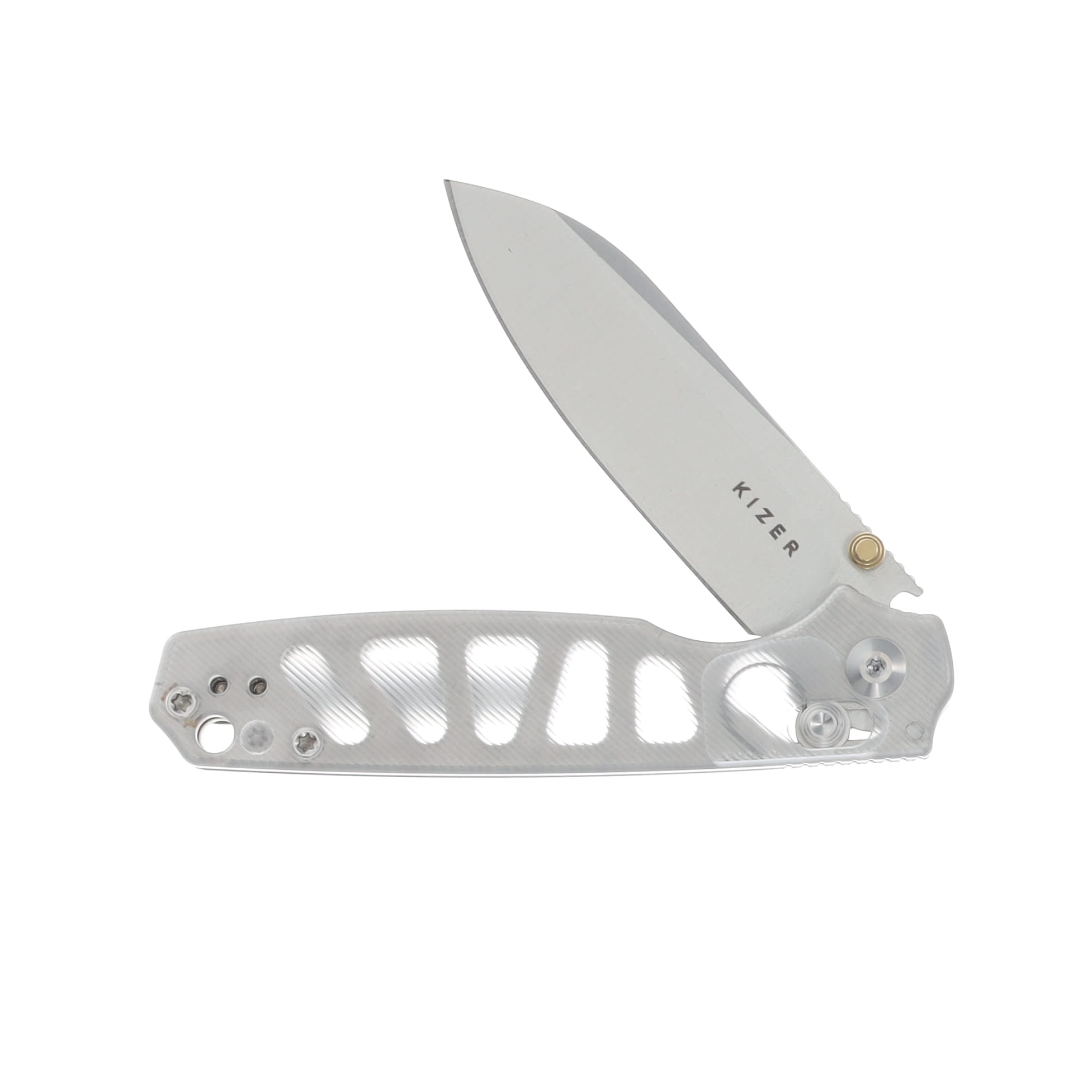 Kizer Pokiman CS Folding Knife White Acrylic Handle Satin AEB-L Blade V3789A5 View 3