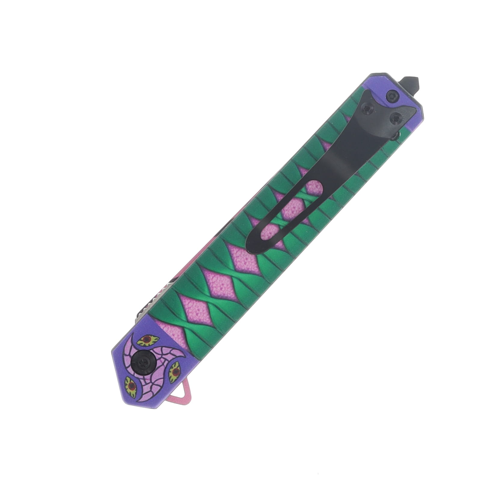 Kokushibo AO Linerlock Folding Knife Pink/Green Aluminum Handle 3CR13 Blade 300614KK View 5