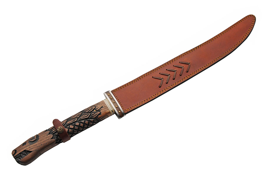 26in Fafnir Fixed Short Sword Ashwood Carved Handle Damascus Blade DM5044 View 7
