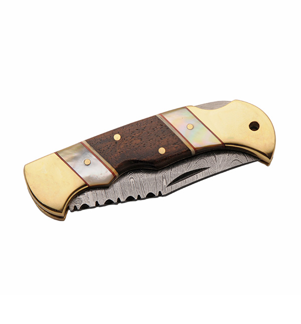 The Gentlemans Folding Knife Walnut Wood/MOP Handle Damascus Blade DM1420 View 3