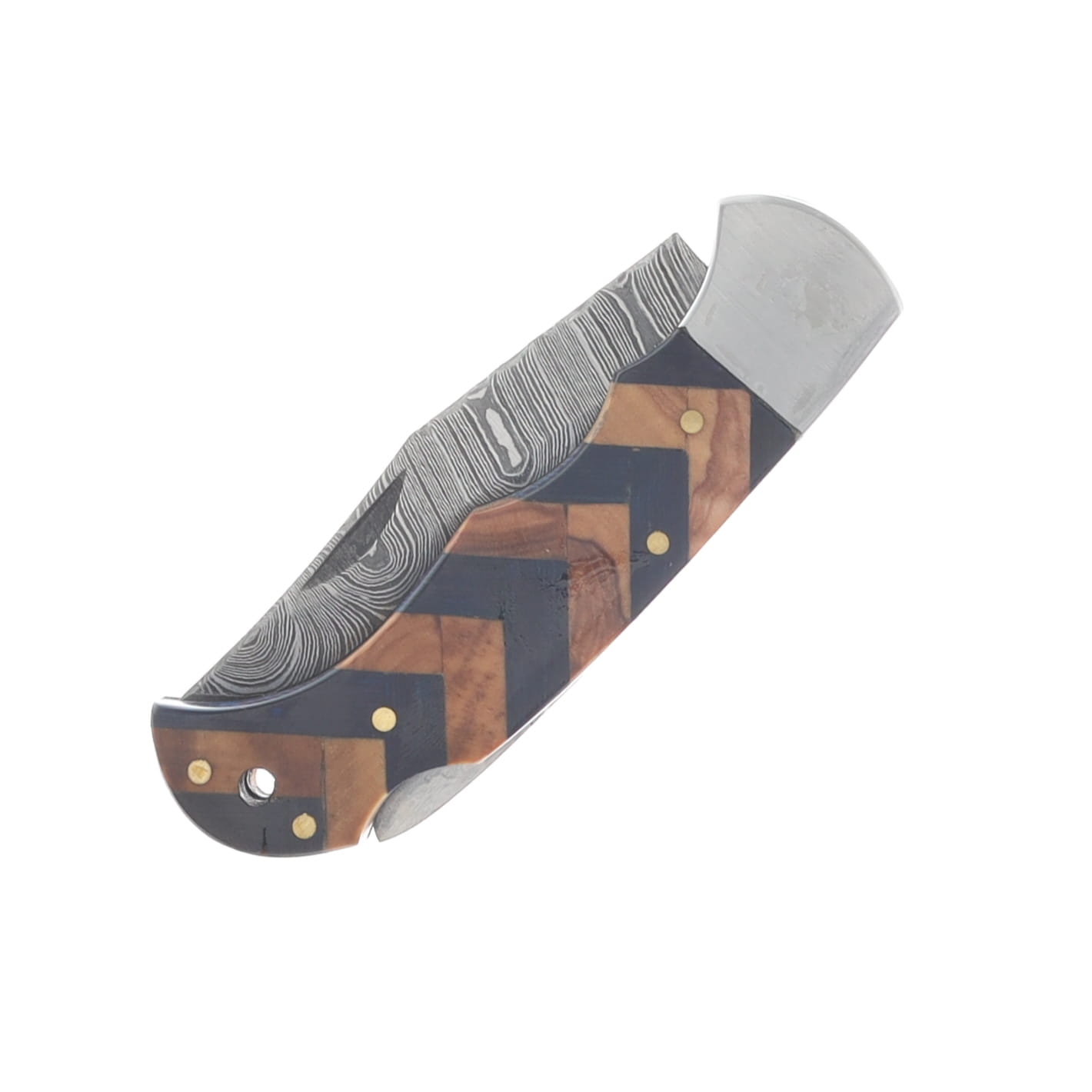 Forge & Iron Tide Folder Natural-Blue Wood Handle 2.75in Damascus Blade DM1416BL View 5
