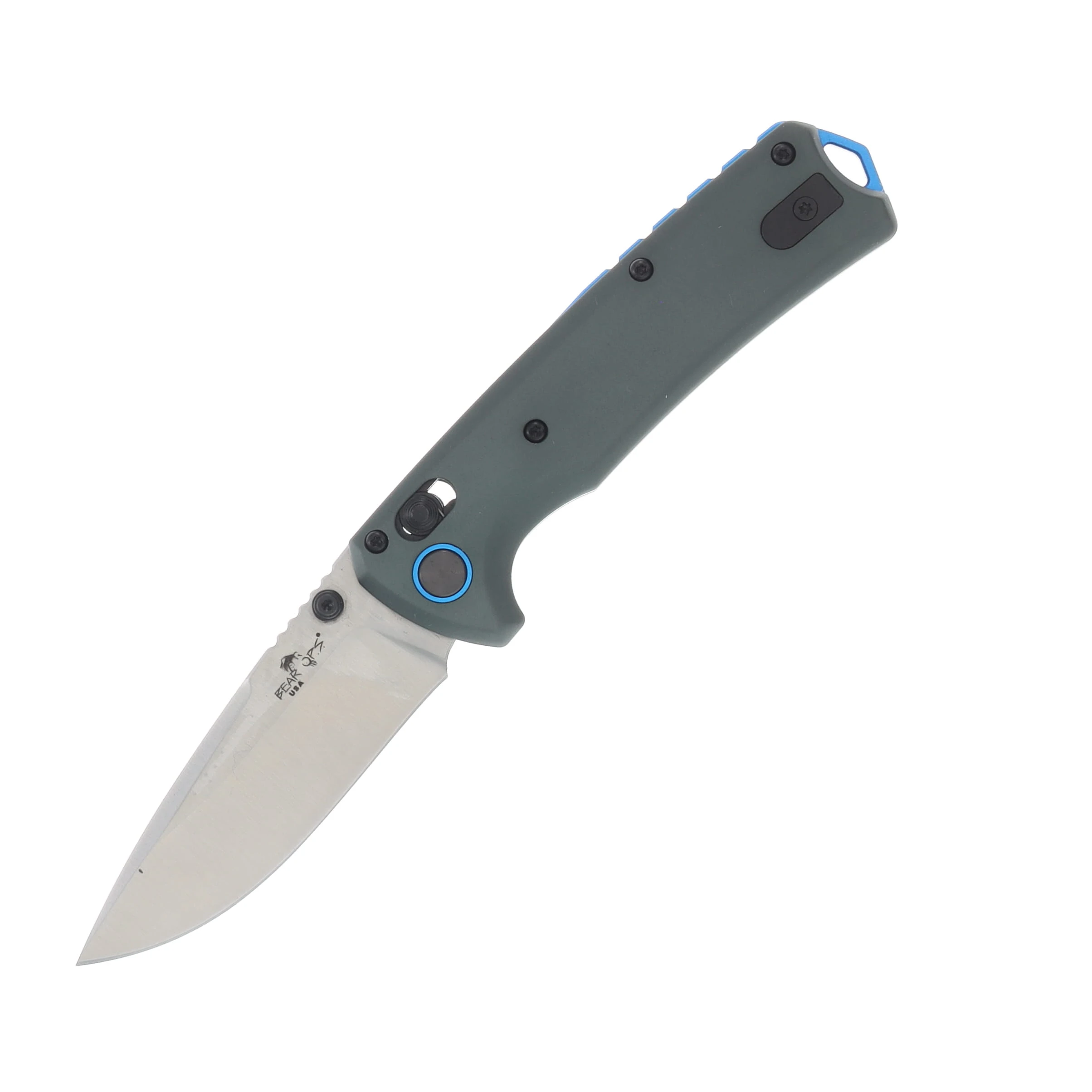 Bear & Son Nekama II Gray & Blue Aluminum Handle Satin 14C28N Blade MC-1100-ALGY-S View 1