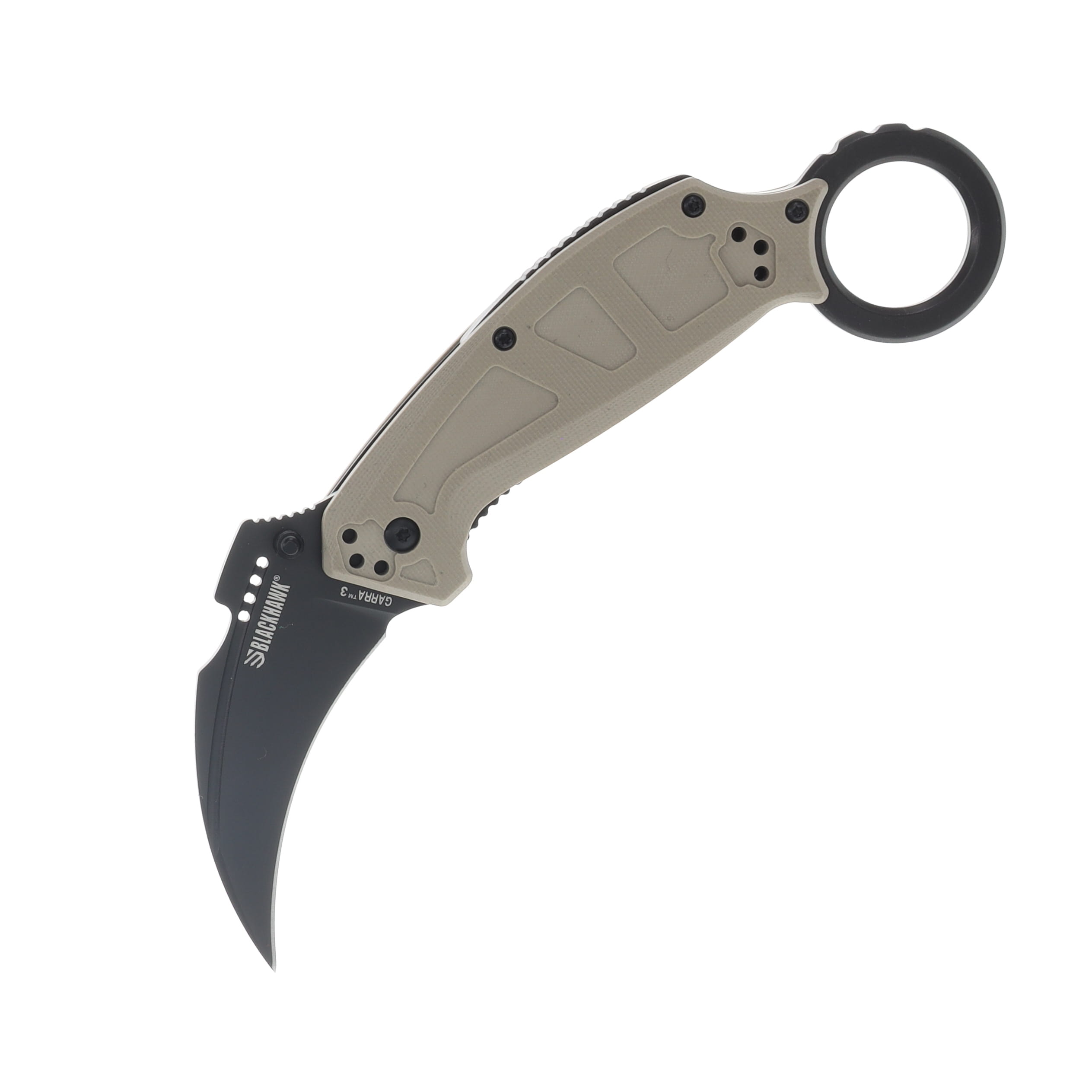 Blackhawk Garra III Karambit Sideliner Tan G-10 Handle Black D2 Blade BH15G3201TN View 1
