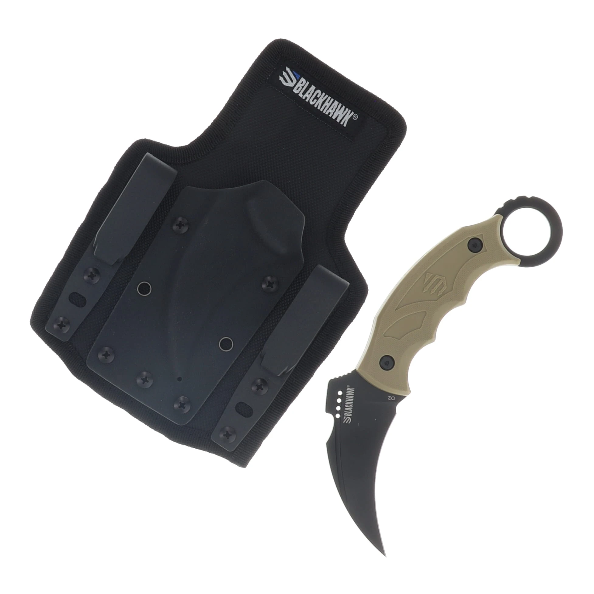 Blackhawk Garra Fixed Karambit Tan Zytel Handle Black D2 Blade With Holster & Removable Kydex Sheath BH15GF401TN View 1