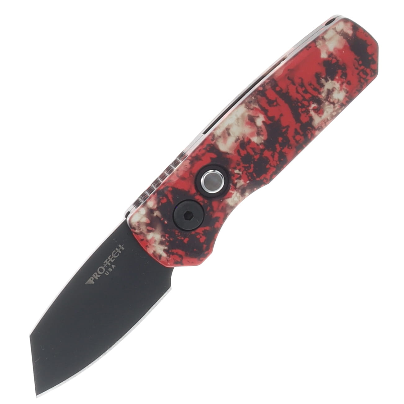 Pro Tech OTS Auto Runt 5 Crimson Tiger Camo Anodized Handle Black DLC Magnacut Reverse Tanto Blade AUPTR5403-CTC View 1