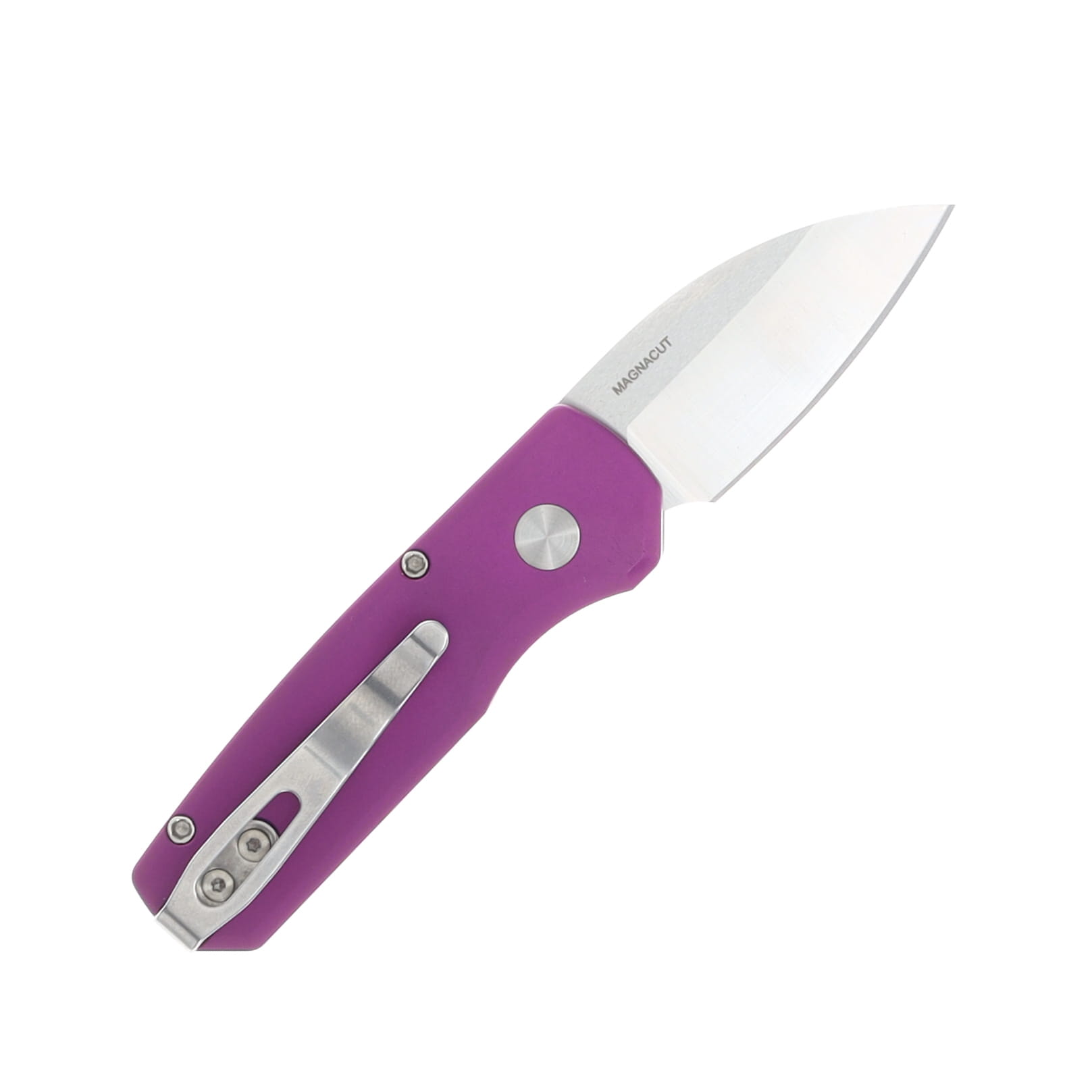 Pro Tech OTS Auto Runt 5 Smooth Purple Handle Machine Satin Magnacut Wharncliffe Blade AUPTR5300-LTD PURPLE View 2