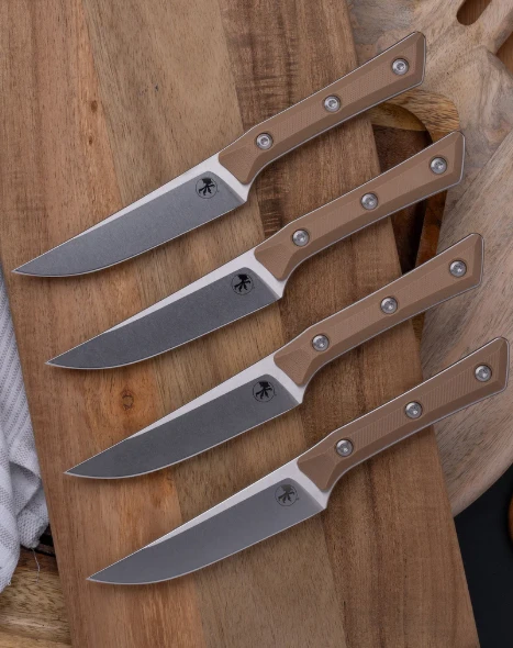 Microtech Steak Knife Set Coyote Tan 4.5in Plain Stonewash Steak MT360010SETCE View 9