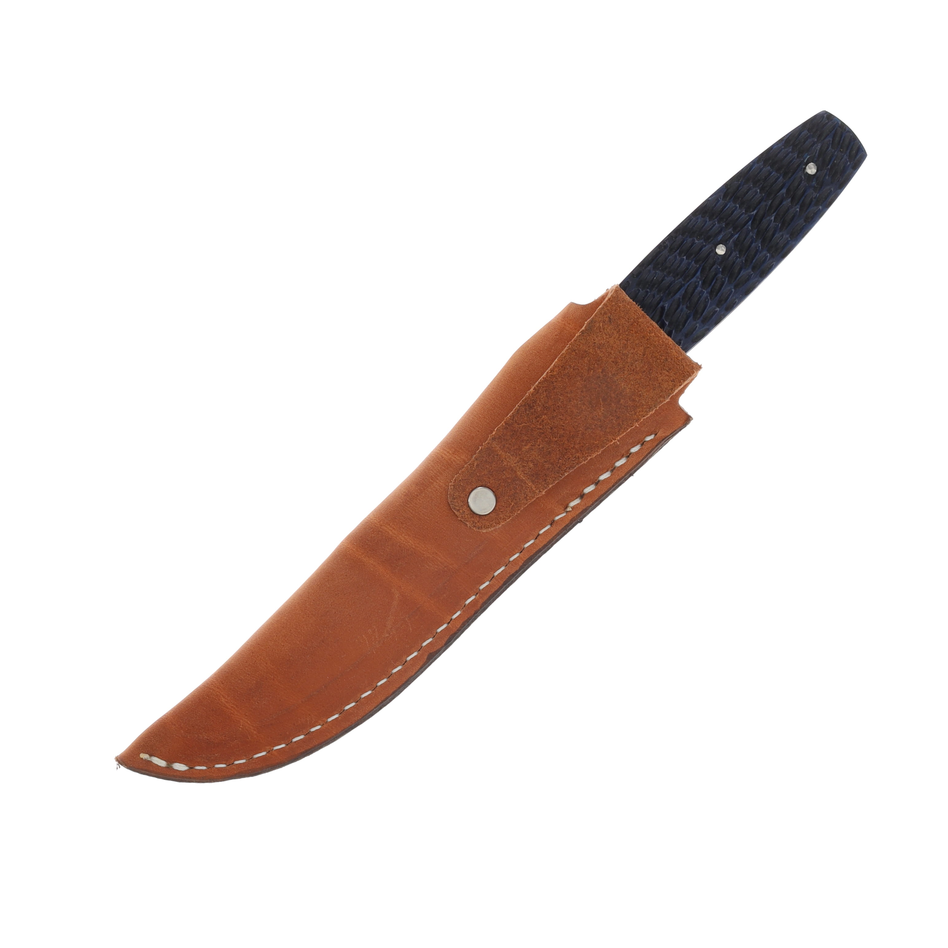 Schatt & Morgan V1-Pig Sticker Blue Jigged Bone Fixed Knife With Leather Sheath SMV1-BJB View 3