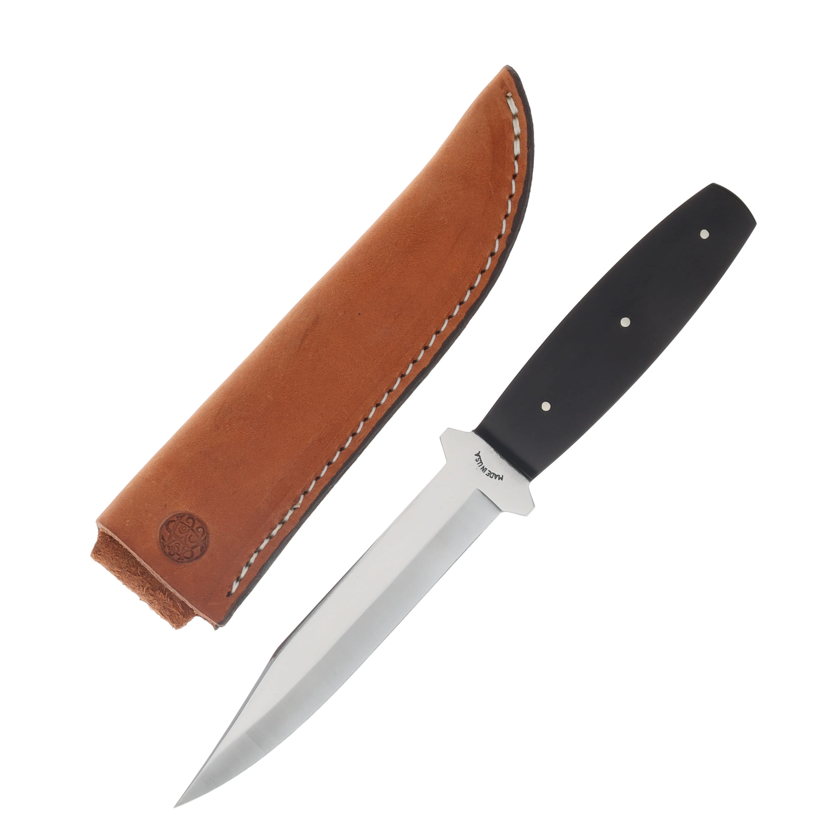 Schatt & Morgan V1-Pig Sticker Buffalo Horn Fixed Knife With Leather Sheath SMV1-BH View 1