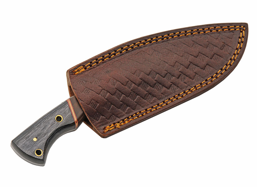 8.6in Hammerhead Hunting Knife Brown-Black Handle Hammered Damascus Blade DM1403 View 5