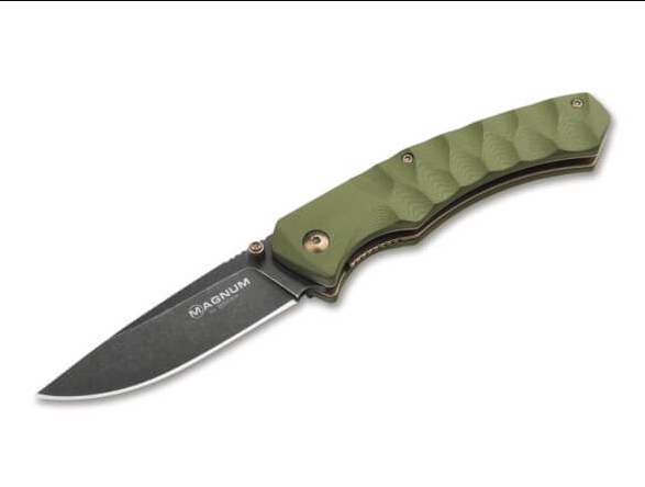 Boker Magnum Iguanodon Olive 3.15in Plain Gray Drop Point BK01SC072 View 1