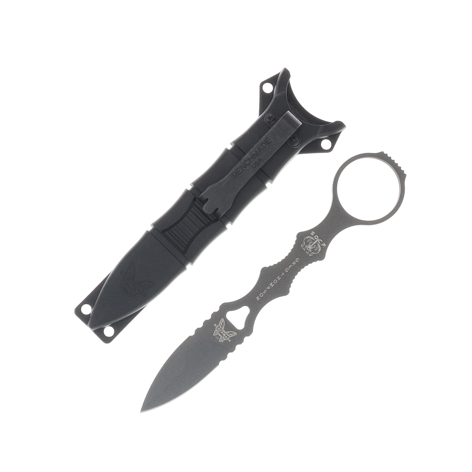 Benchmade SOCP Fixed Blade Mini-Spear Point Tungsten Gray Cerakote-Blk Sheath BM177GY View 1
