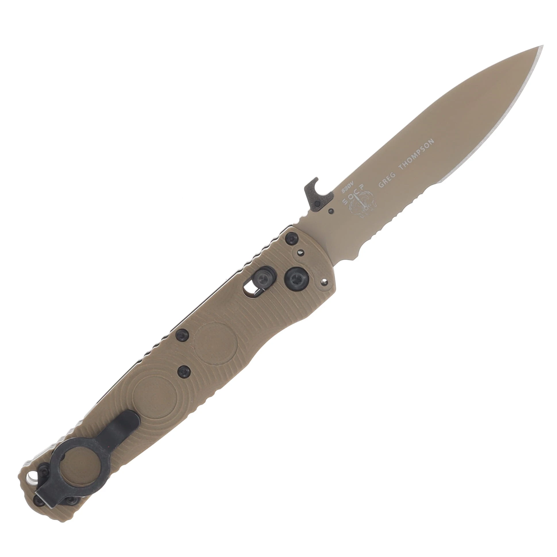 Benchmade Mini SOCP Folding Knife Finger Ring Desert Sand G-10 Handle and PS S30V Blade BM393SSN-01 View 5