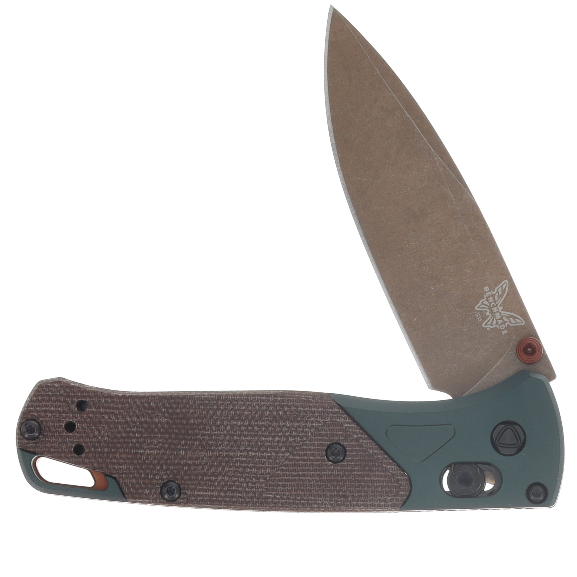 Benchmade Bugout Folding Knife Taiga Green Alum.-Natural Micarta Handle S90V Blade BM535FE-2602 View 3