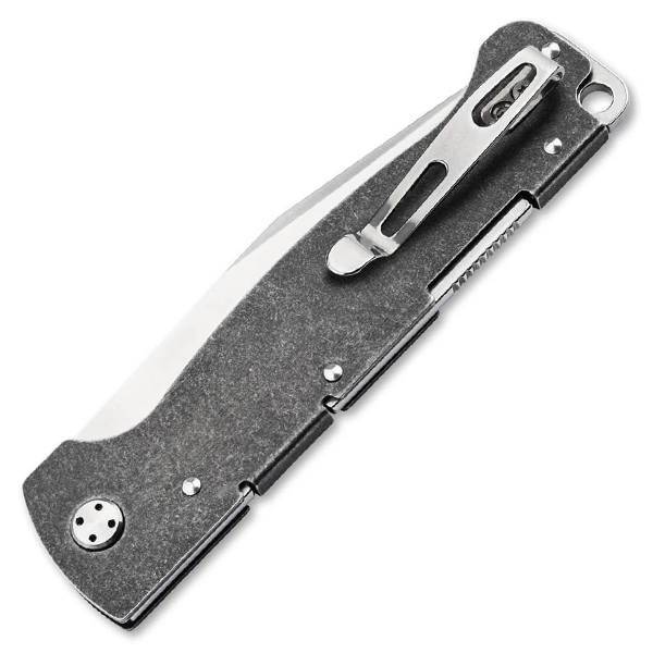 Boker Plus Atlas Backlock Big Folding Knife Black SS Handle 12C27 Blade View 2
